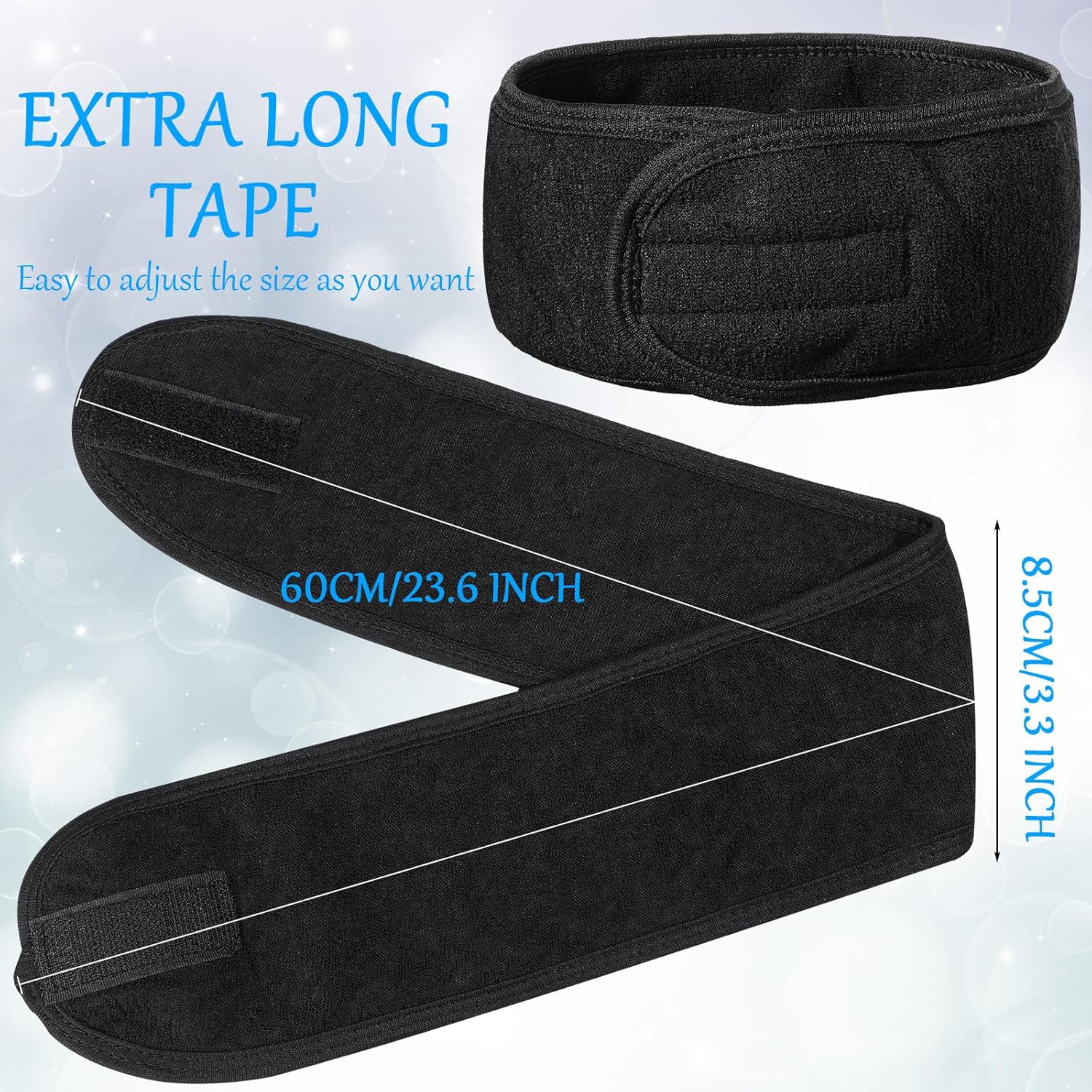 Hoteam 30 Pack Spa Headband Facial Esthetician Hair Wrap for Women Adjustable Makeup Sports Shower Stretch Towel with Tape(Black)