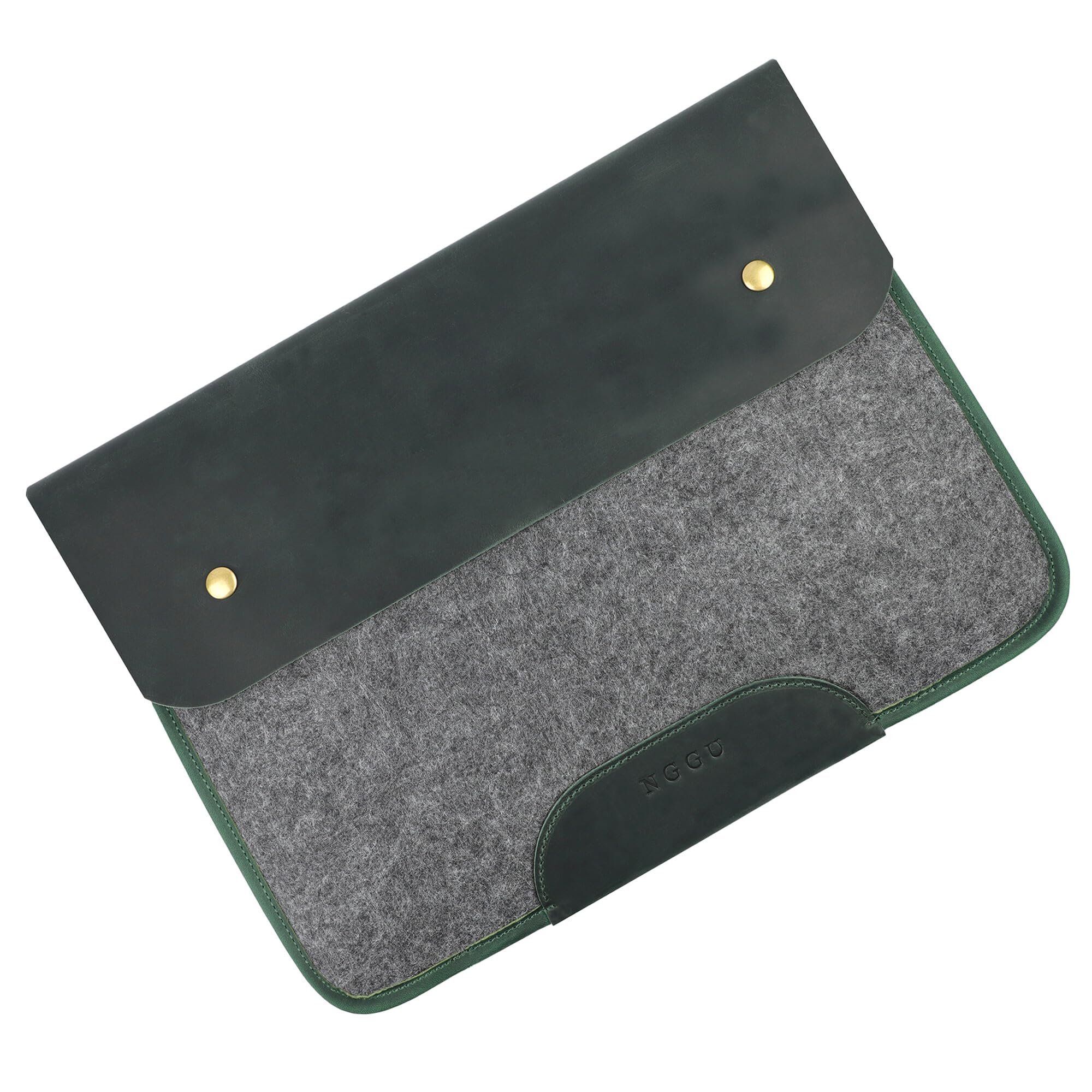 NGGU Premium Felt & Leather Laptop Sleeve - Durable 13-16 Inch Case for MacBook, Tablet & Laptop - Stylish & Protective - Small & Green
