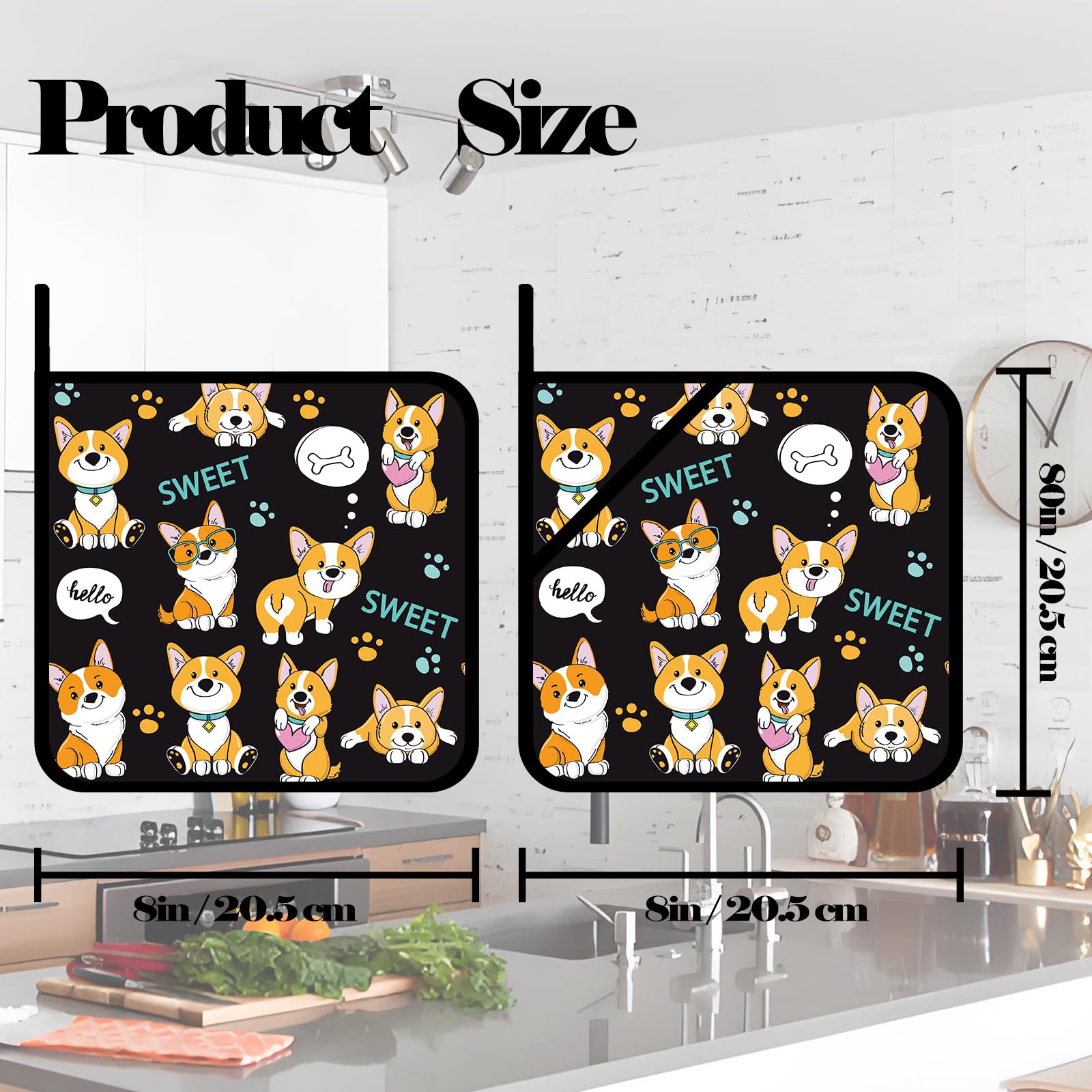 Cute Dogs Corgi Pot Holders 2 PCS,Kitchen Heat Resistant Hot Pads for Cooking Grilling Baking BBQ, Pot Holders for Women Cook Home Microwave