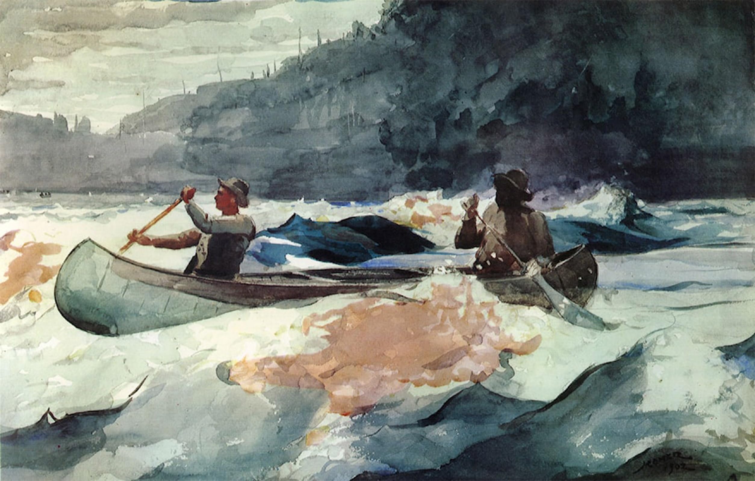 POSTERIIk Famous Modern Artwork Art Mural Shooting the Rapids by Winslow Homer Oil Paintings Pictures for Home Decor 60x90cm