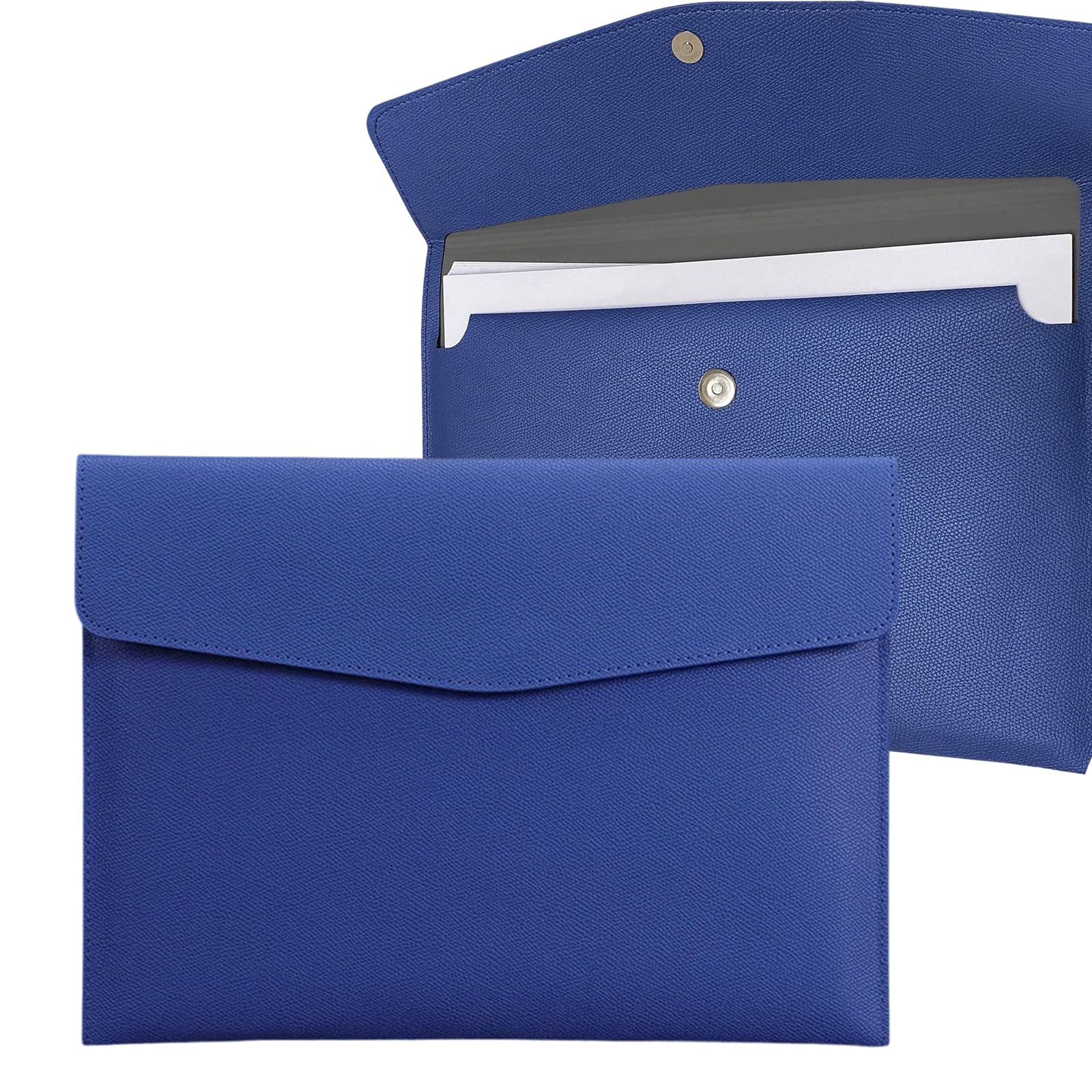 YSDINK PU Leather A4 Document File Folder, Portable and Waterproof File Organizer with Magnetic Snap Closure, Envelope Storage Bag for Office, Home, School, Travel and Business Use (Dark Blue)