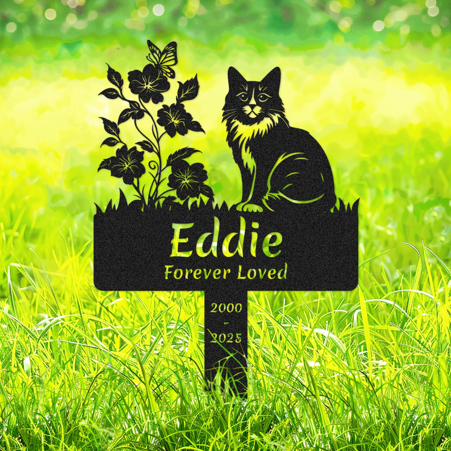 Personalised Flowers Cat Memorial Grave Marker for Outdoor, Custom Metal Cat Memorial Stake Loss Pets Cemetery Marker, Customized Cats Memorial Plaque Garden Stake Sympathy Yard Sign