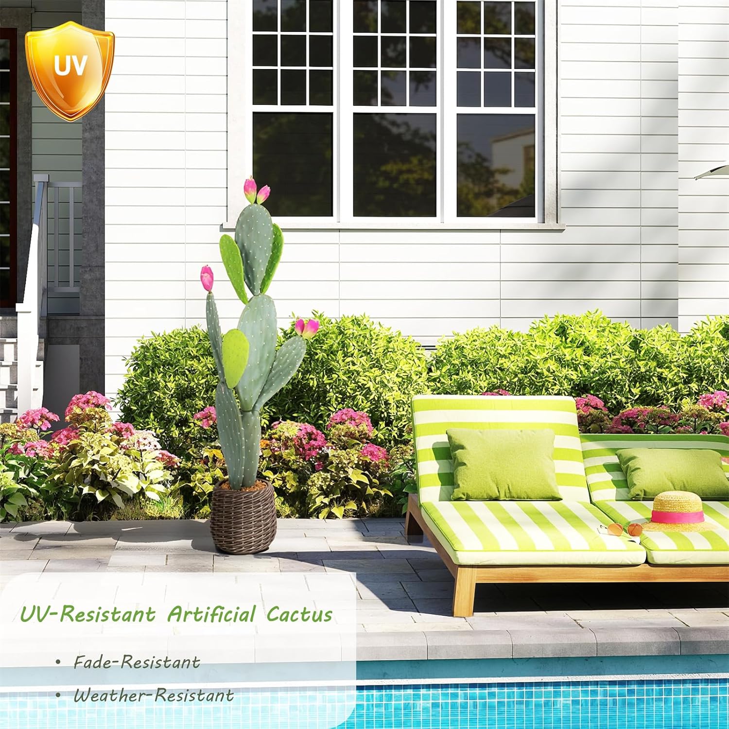 Nafresh UV-Resistant Tall Faux Cactus in Brown Woven Planter,41" Fake Plant with Realistic Pads & Vibrant Fruits,Artificial Cactus Indoor Outdoor for Home Office Living Room Bedroom Foyer Porch Decor - Image 4