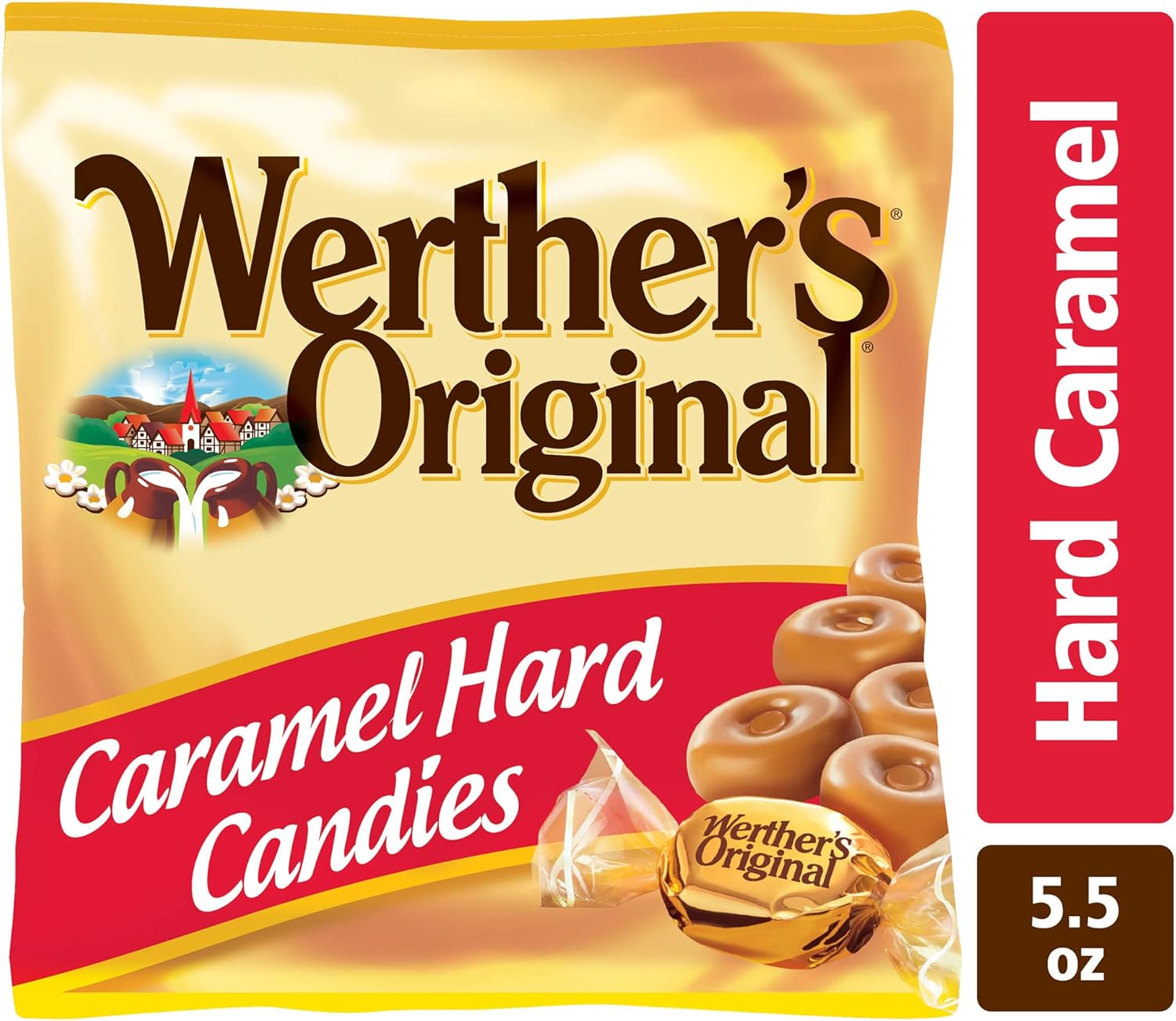 Werther's Original Hard Caramel Candy - Individually Wrapped Hard Candies for Halloween, Parties, or Snacks - 5.5 oz Bags (Pack of 12)