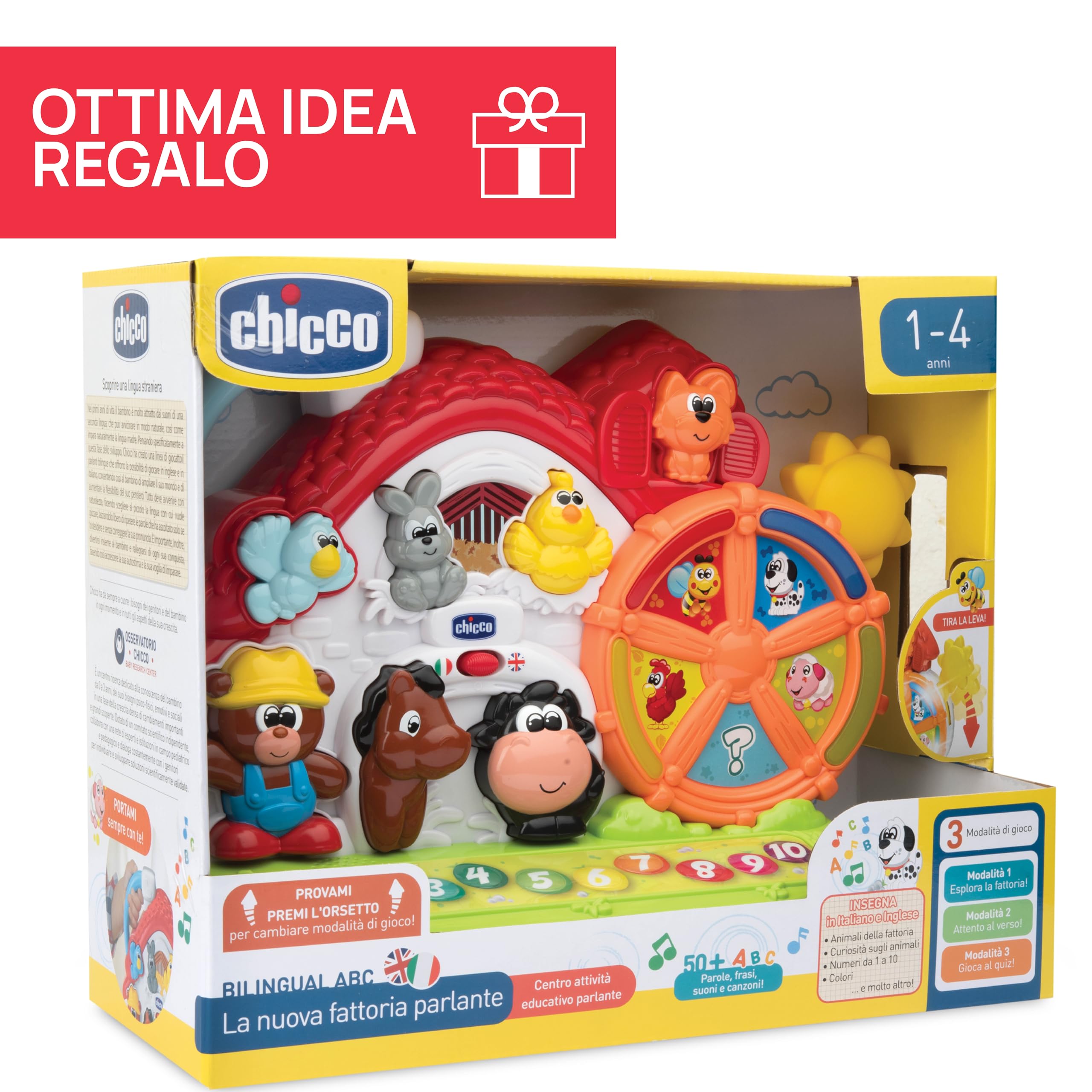 Chicco Fattoria Parlante Bilingue Italiano/Inglese, Fattoria con Animali per Bambini con Luci e Suoni, 3 modalità di Gioco, Gioco Educativo Elettronico - Giochi Bambini 1-4 Anni