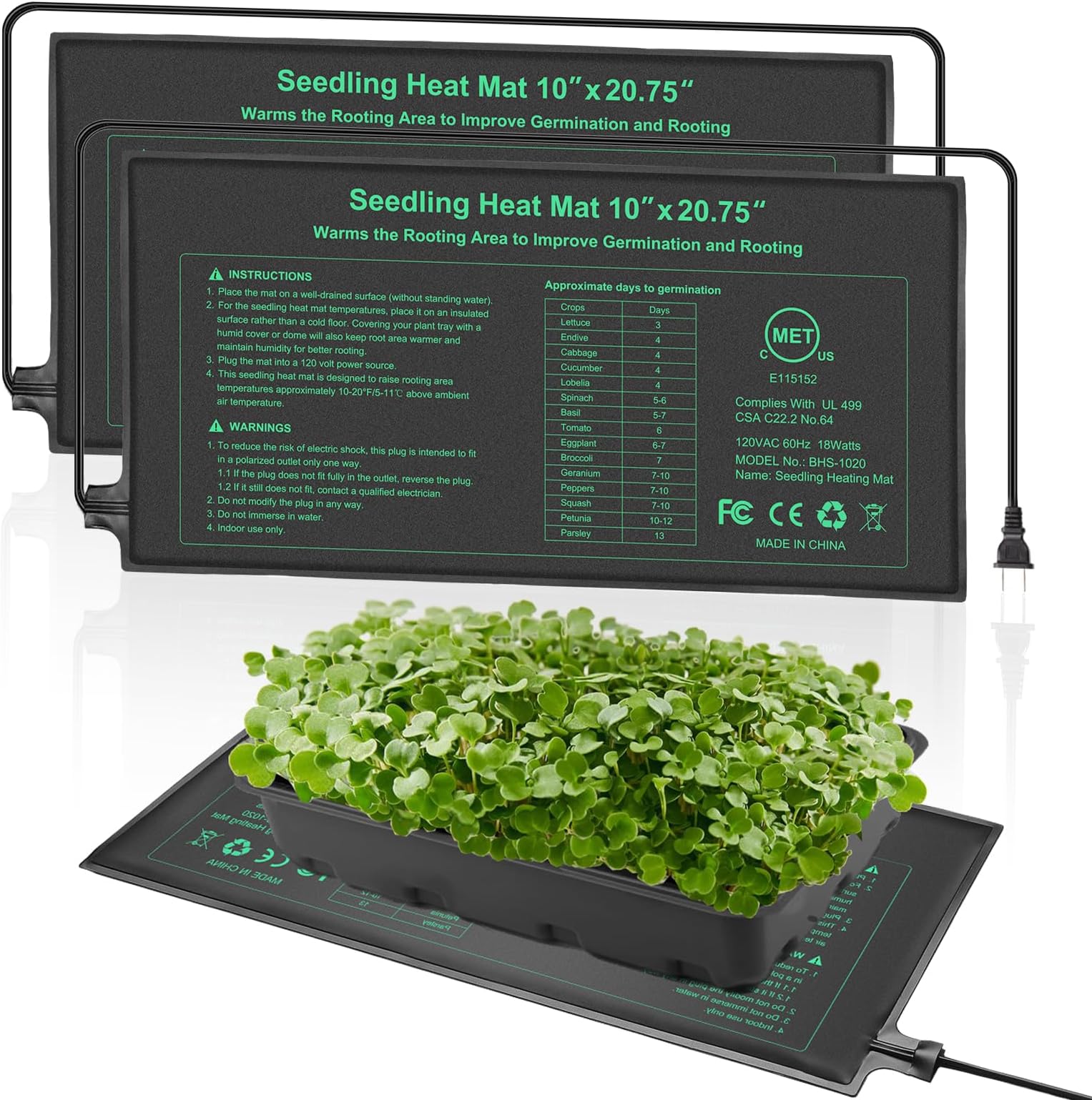 Bestio Seedling Heat Mat 10 x 20.75 in 2 Pack,Waterproof