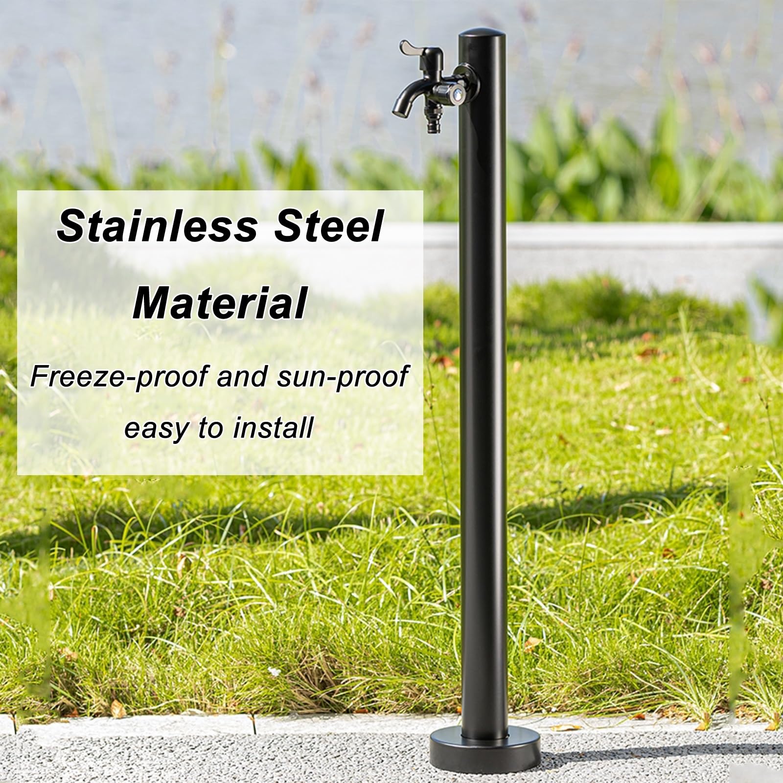 Moderne Colonne Jardin, Acier Inoxydable Colonne D'eau Verticale Antigel avec Robinets pour Cour, Ferme, Noir(60cm/24in)