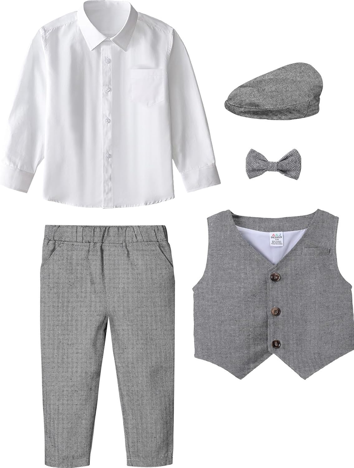 A&J DESIGN 5pcs Baby & Toddler Suit, 12 Months - 5T, Shirt & Pants & Vest & Bow Tie & Driver Cap - Image 3