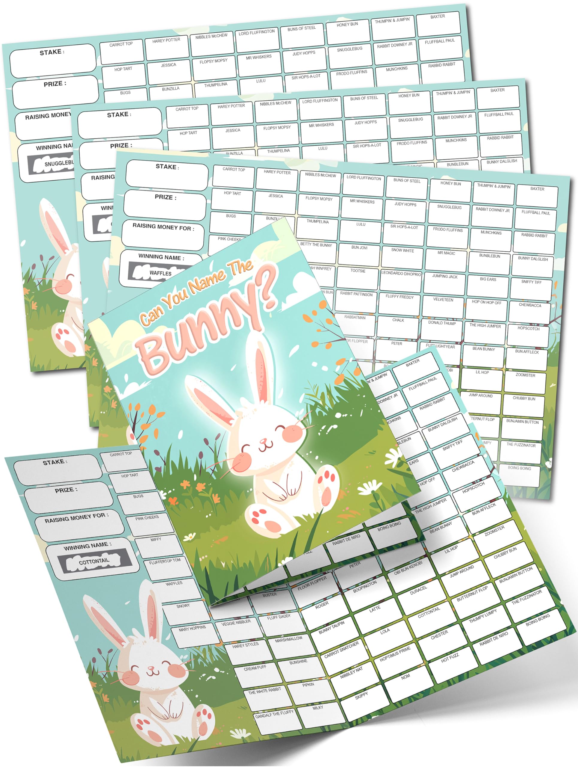 Pack 4 Name the Bunny Fundraising Scratch Card A4 Size - 100 Names - Double Sided 330gsm Card