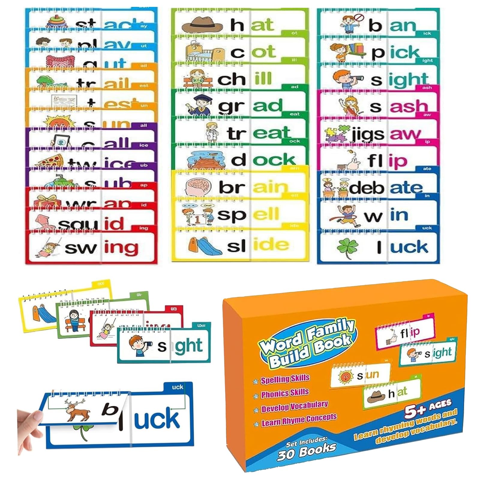 Word Family Flip Books, 30 Read and Rhyme Flip Book, ABC Vocabulary Games, A Vocabulary Flash Cards for Children to Develop Words