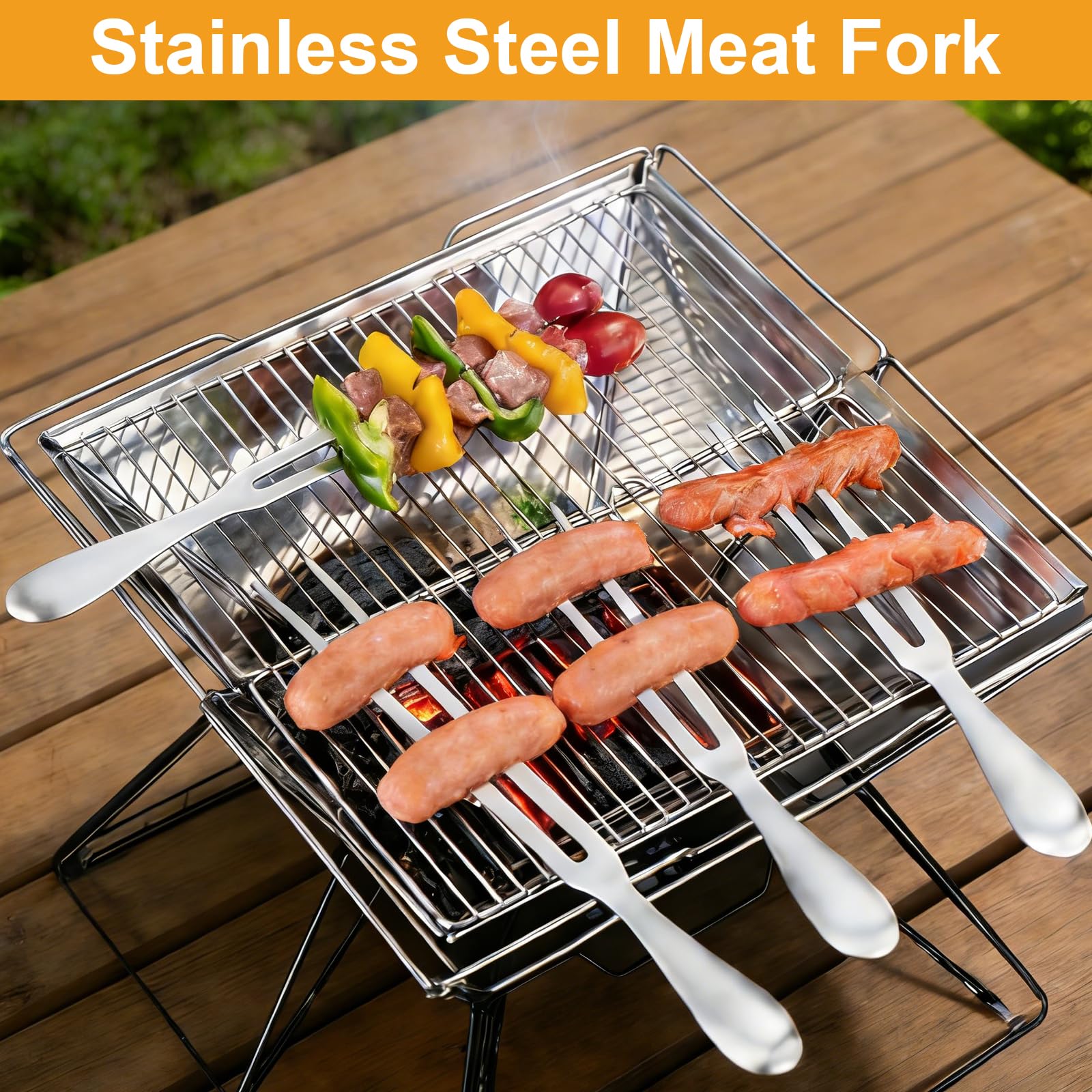2 tenedores de carne de acero inoxidable, tenedor largo WMF, tenedor de carne para asar y trinchar, tenedor de barbacoa de acero inoxidable con mango ergonómico, ideal para camping y cocina, 27 cm