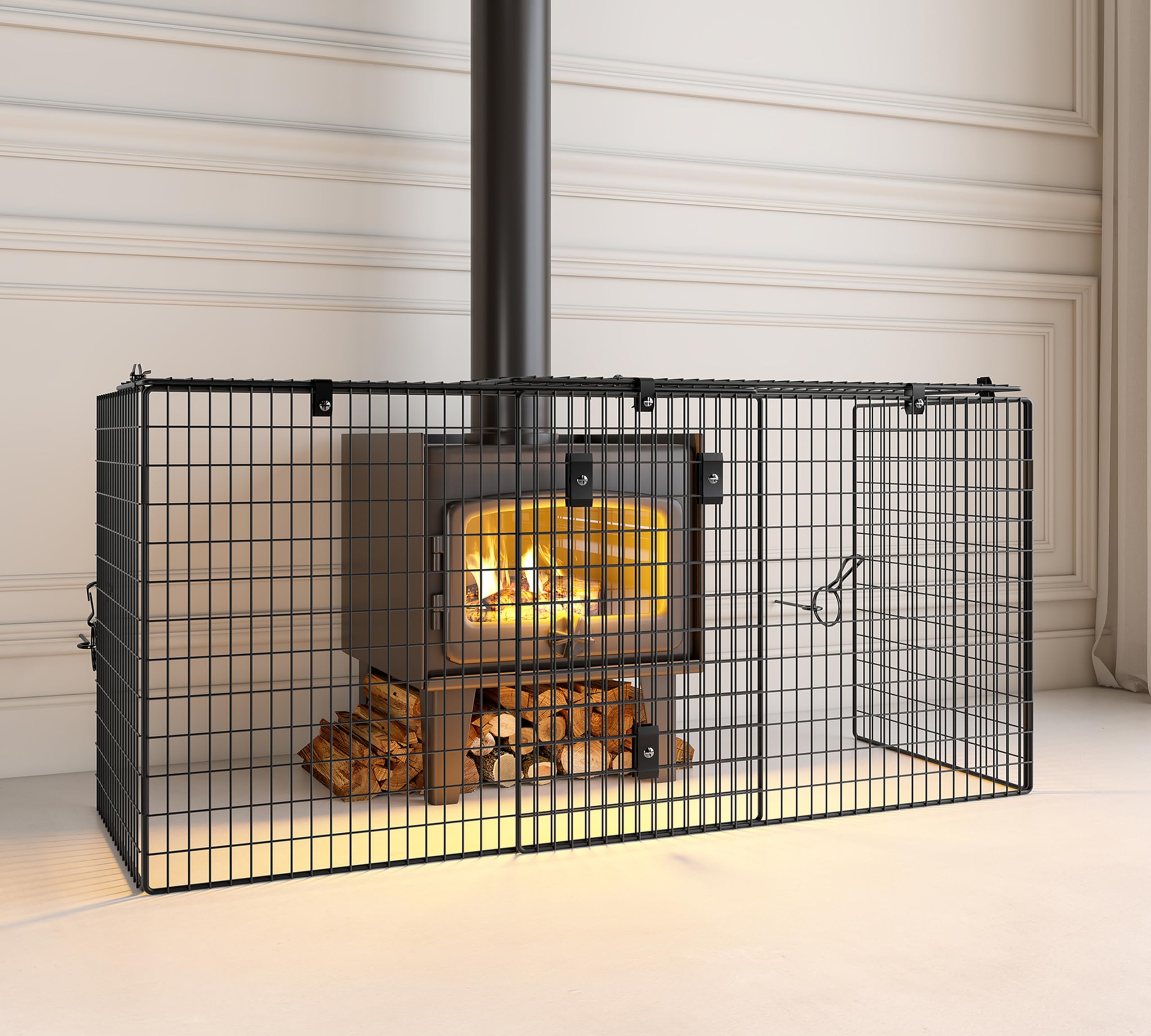 Calidola Extendable Fireplace Guard, Adjustable Width 92cm to 168cm, Wall Mounted Fire Screen for Hearth Safety, Black Powder Coated Metal Mesh Panel, Fits Most Fireplaces & Stoves (86.5x45.5x66.5cm)