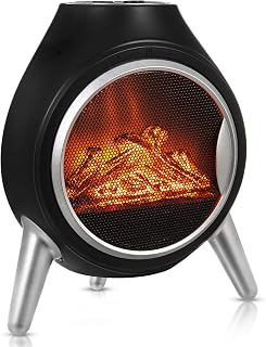 FiNeWaY Electric Retro 1.8kw Log Burner Heater Fire Stove W Flame Effect Fire – 1800W – Freestanding Fireplace W Wood Burning LED Light – Adjustable Temperature & Flame Design W Large Window (Black)