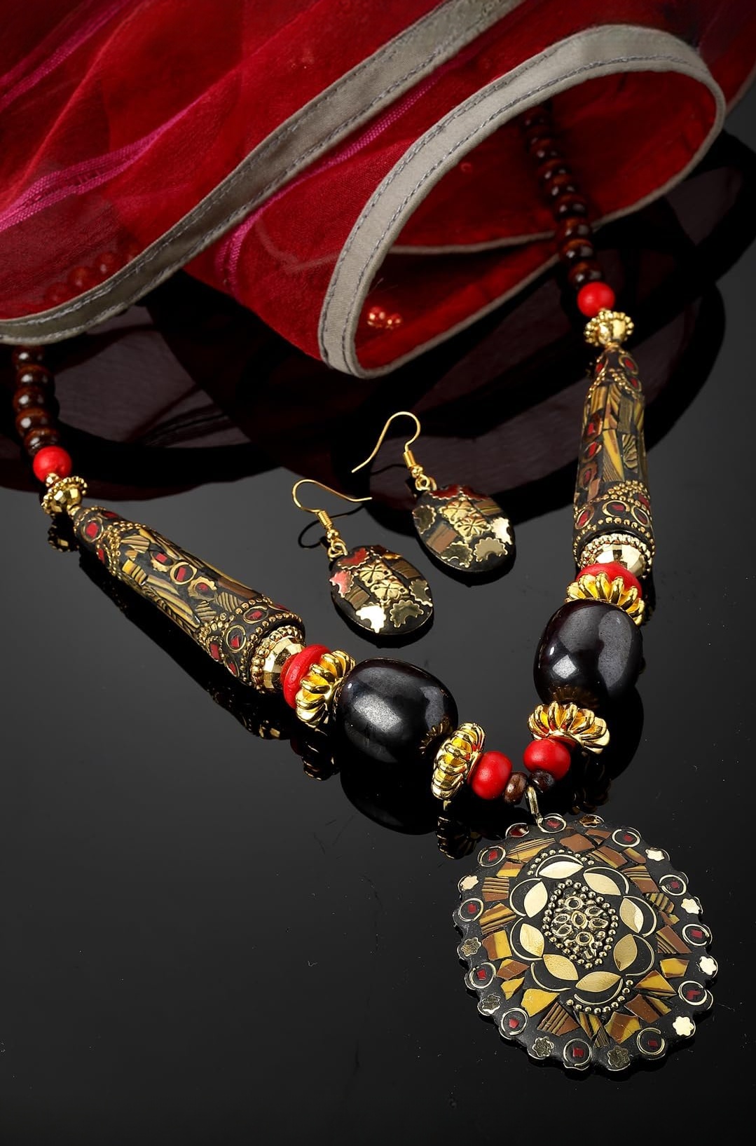Shining Diva Fashion Latest Stylish Traditional Tibetan Pendant Necklace Jewellery Set for Women