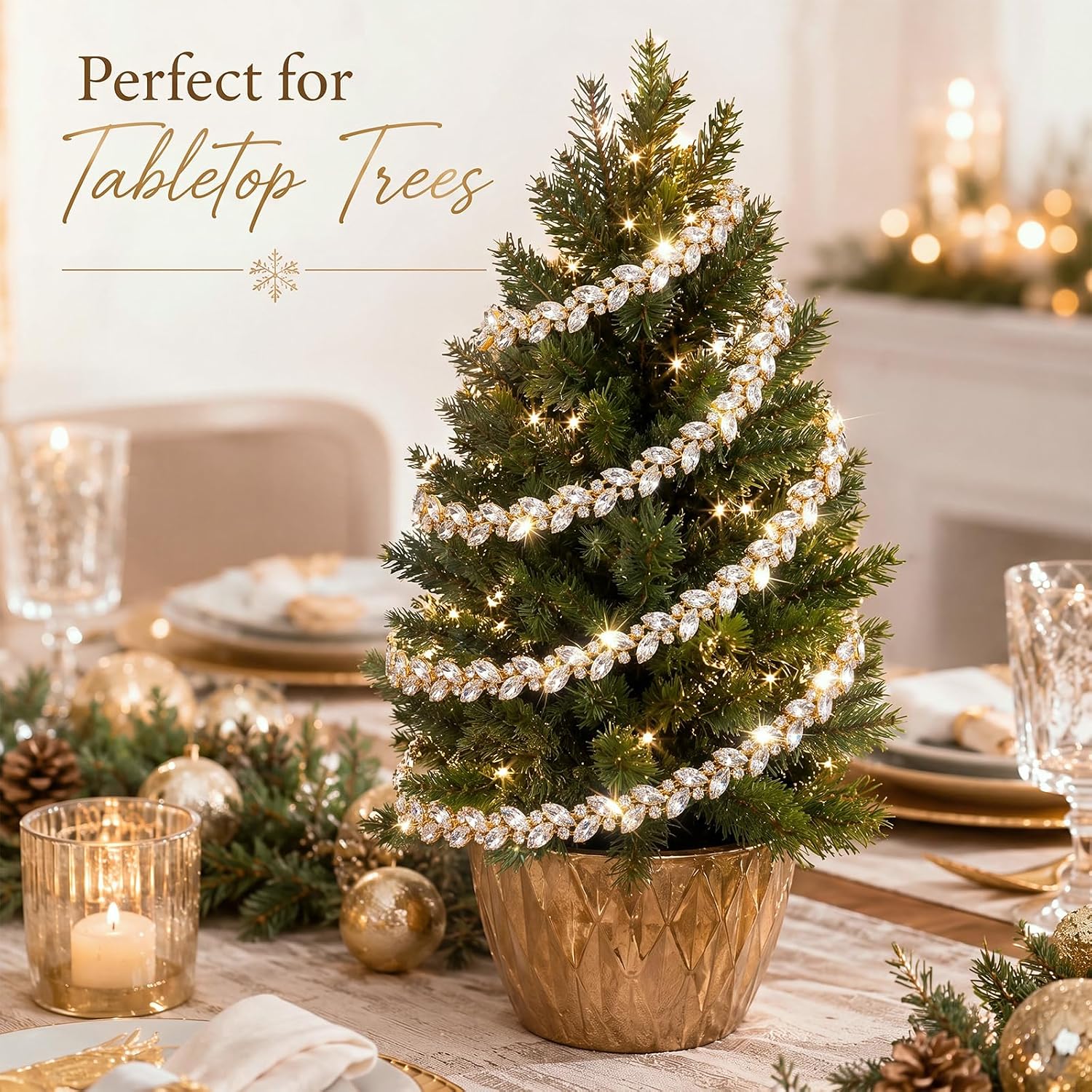 6 ft Gold Crystal Christmas Tree Garlands Rhinestone Beads