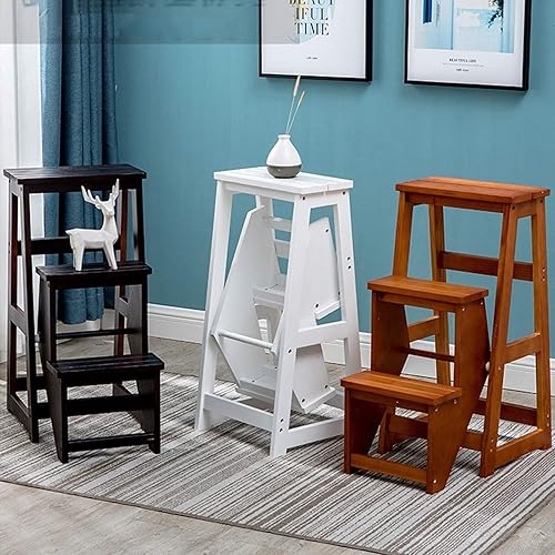 Miniatura 6 de Wooden Step Ladders Stool Chairs 3 Step, Sturdy Heavy Duty Foldable Step Ladder with Wide Ladder |Flower Stand/Shoe Bench/Step Stool, White