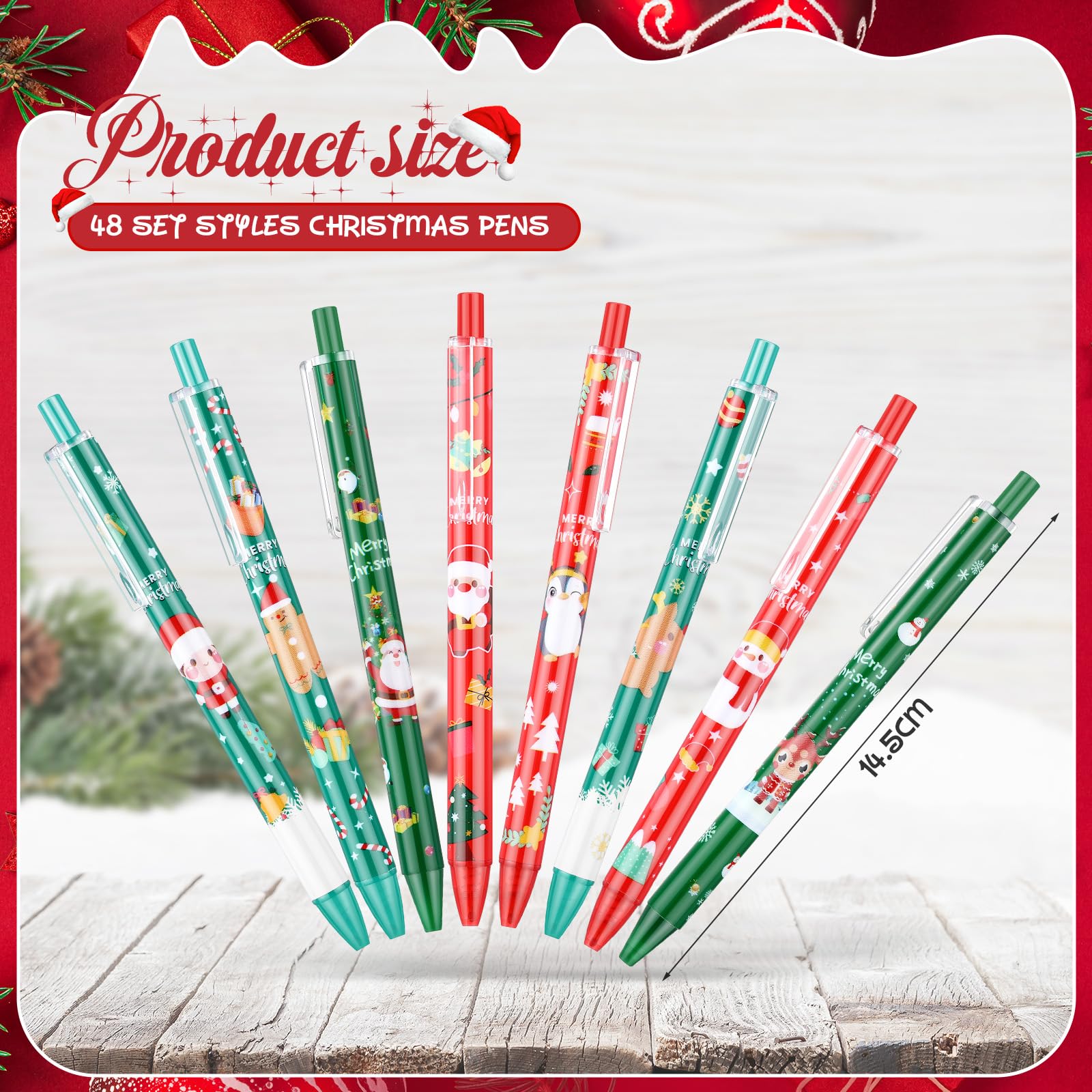 Clabby 48 Pièces Stylos à Bille Cadeau de Noël Stylos Gel Noirs Stylo de Noël pour Famille Bureau Université Cadeau de Papeterie Stylo à Bille de Noël pour Collègues Professeurs