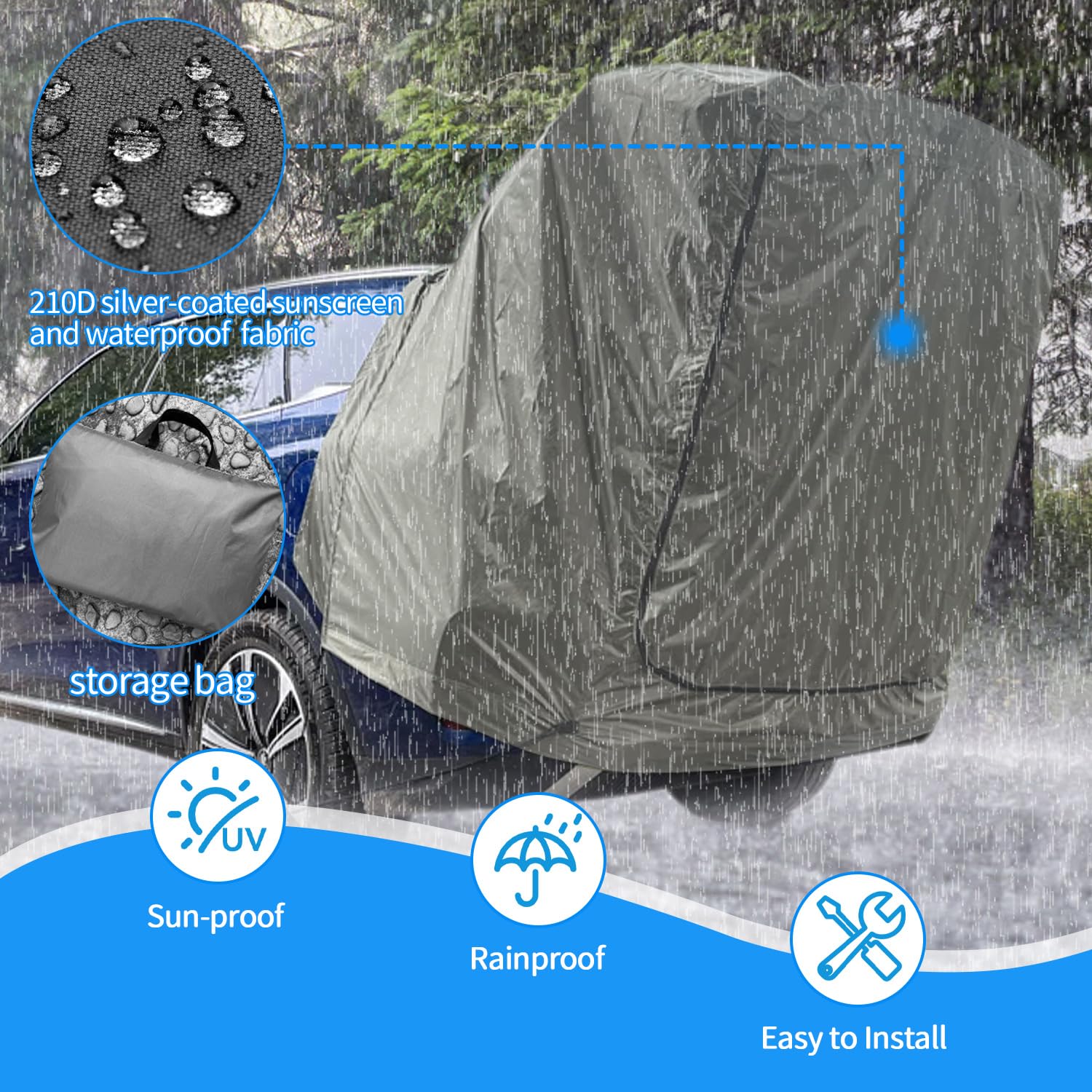 Tienda de Campaña para Coche, Carpa para Portón Trasero con Mosquitera, a Prueba de Viento, Protector Impermeable AutomóVil para SUV, Toldo para Auto para Acampar y Aventuras al Aire Libre, Caqui