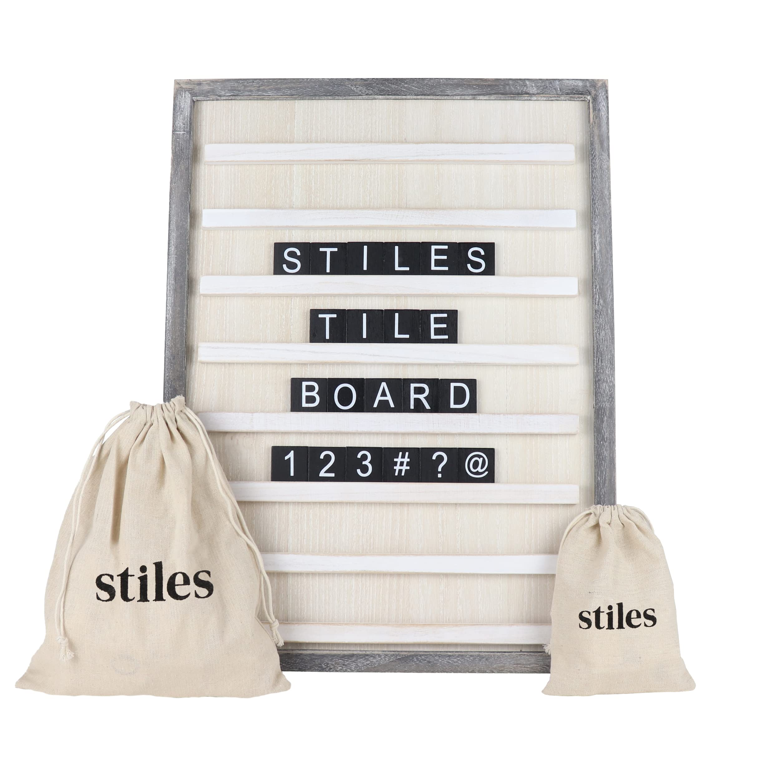 Stiles 23"x17" Tile Letter Board Sign Set, Wooden Message Board with 122 Letter Tiles and Numbers, Changeable Letterboard for Menu, Milestone, or Baby