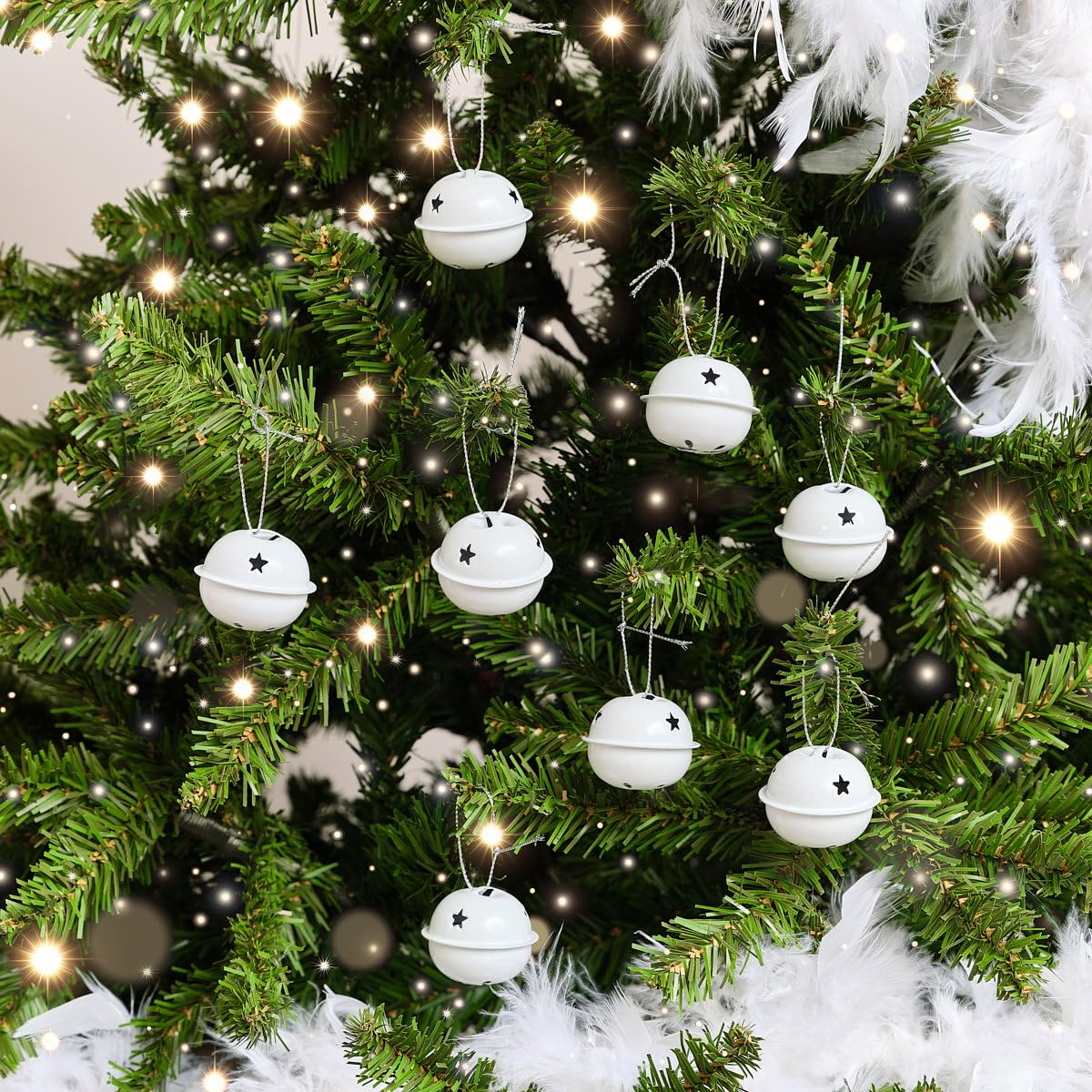 Melody Maison Unisex White Set Of 8 Hanging Bell Christmas Decorations - 4Cm