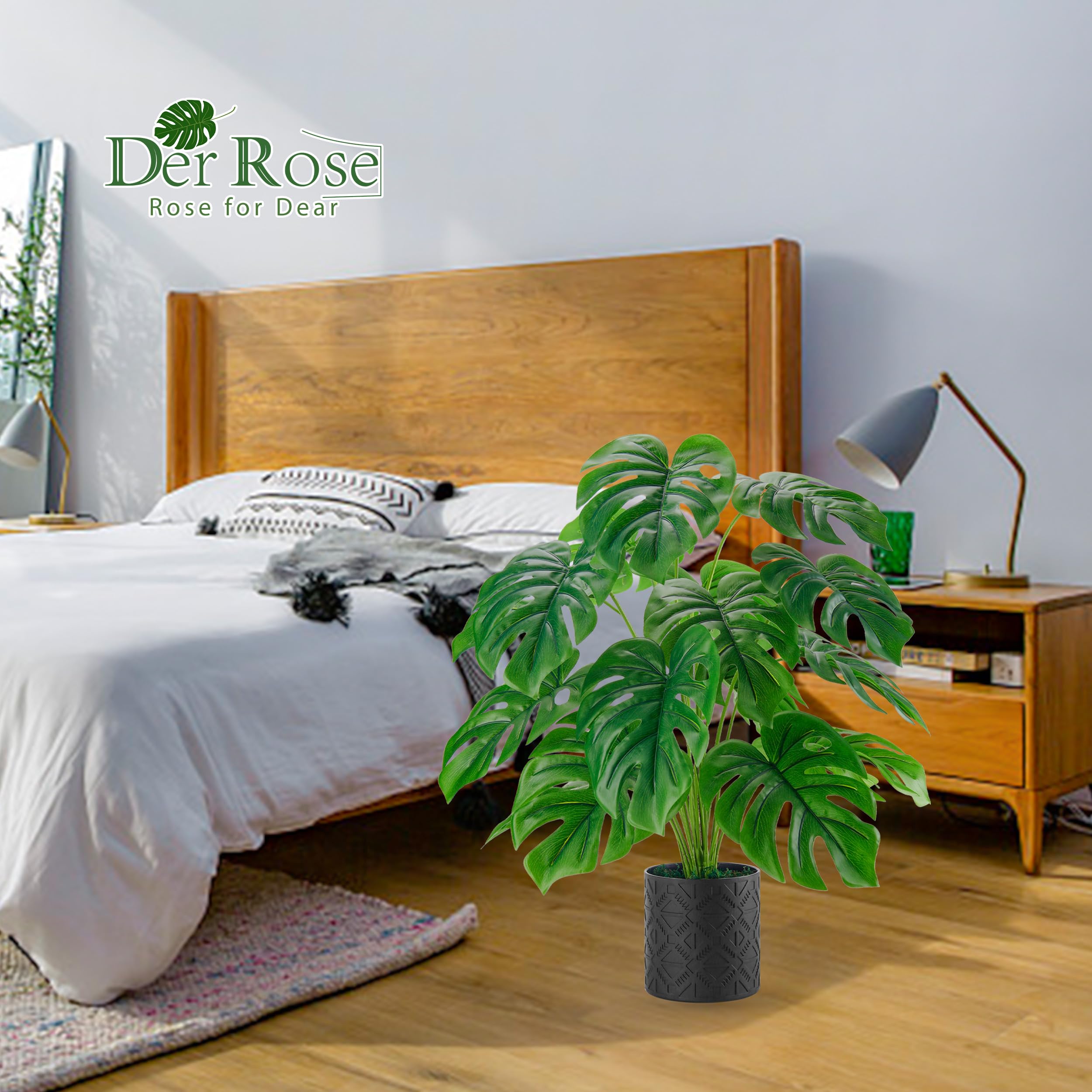 Der Rose Paquete de 2 plantas artificiales de 28 pulgadas para interiores, grandes plantas falsas en maceta, plantas de Monstera de imitación para interiores, para decoración del hogar, casa de campo
