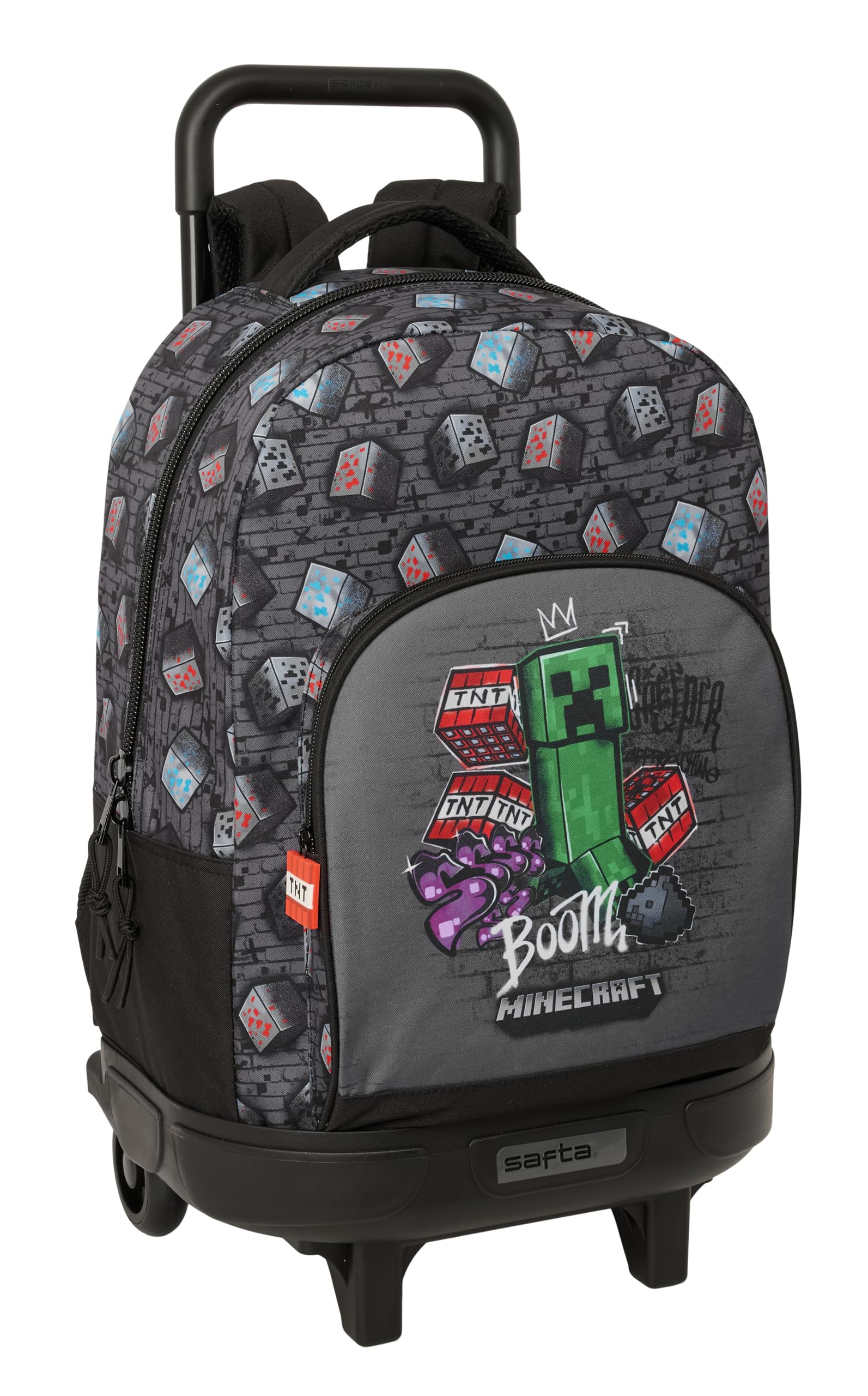 MINECRAFT GRAFFITI - Zaino grande con ruote, compatto, rimovibile, ideale per bambini di diverse età, comodo e versatile, qualità e resistenza, 33 x 22 x 45 cm