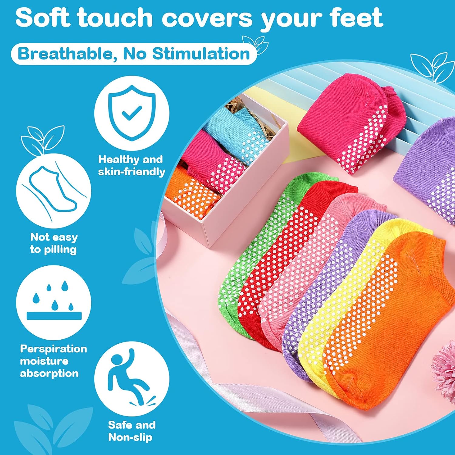 26 Pairs Non Slip Socks for Pilates, Ballet, Barre, Yoga, Grippy Ankle Socks with Sticky Grippers for Women and Men, Mixed Color, Adult Size - Image 3