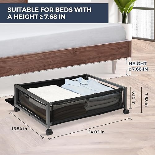 Miniatura 3 de STO STO Contenedores de almacenamiento debajo de la cama con ruedas y tapa, paquete de 2 cajones organizadores de almacenamiento de zapatos debajo