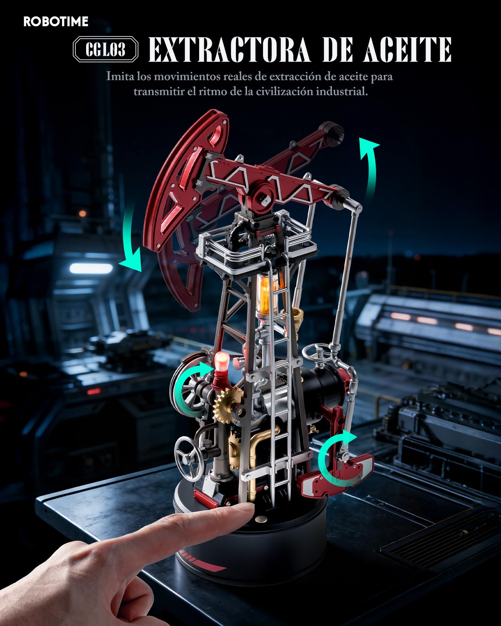 ROBOTIME Puzzle 3D dla dorosłych Model Pompy Olejowej – Zestaw do budowy mechanicznej DIY z światłami i ruchem, model inżynieryjny z PVC, prezent dla kolekcjonerów i miłośników STEM, CGL03