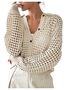 BEAUDRM Women's Hollow Out Crochet Cardigan Sweater Collar