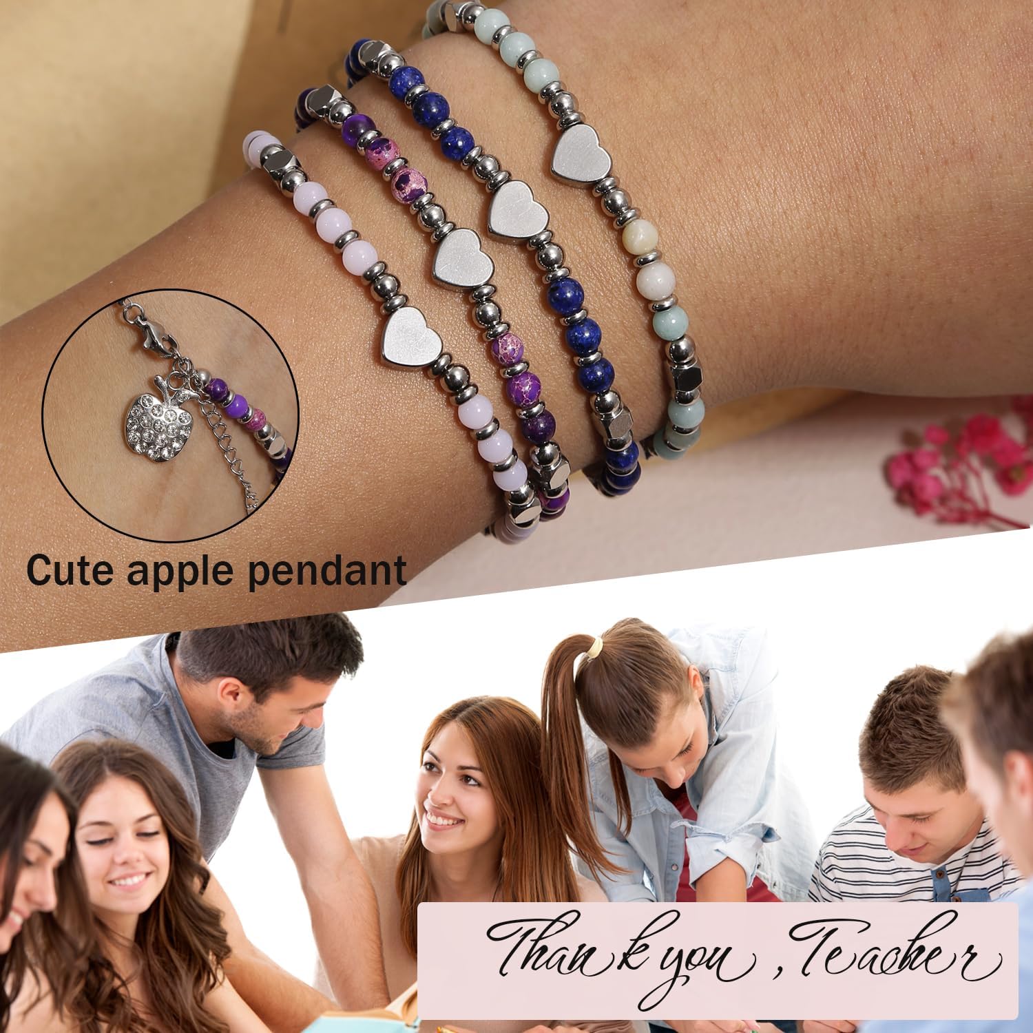 BOMAIL Teacher Appreciation Bracelet for Women Thank You Gifts for Women Teacher Appreciation Office Gifts for Coworkers Employee Boss Lady Manager Colleague Graduation Natural Stone Bracelet - Image 7