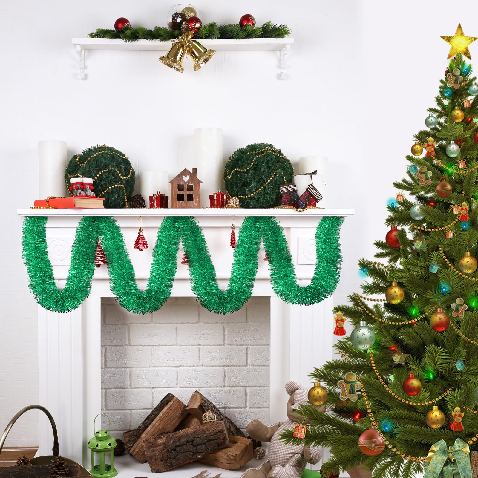 Amazon.co.jp: 118フィートのグリーンクリスマスティンセルガーランド