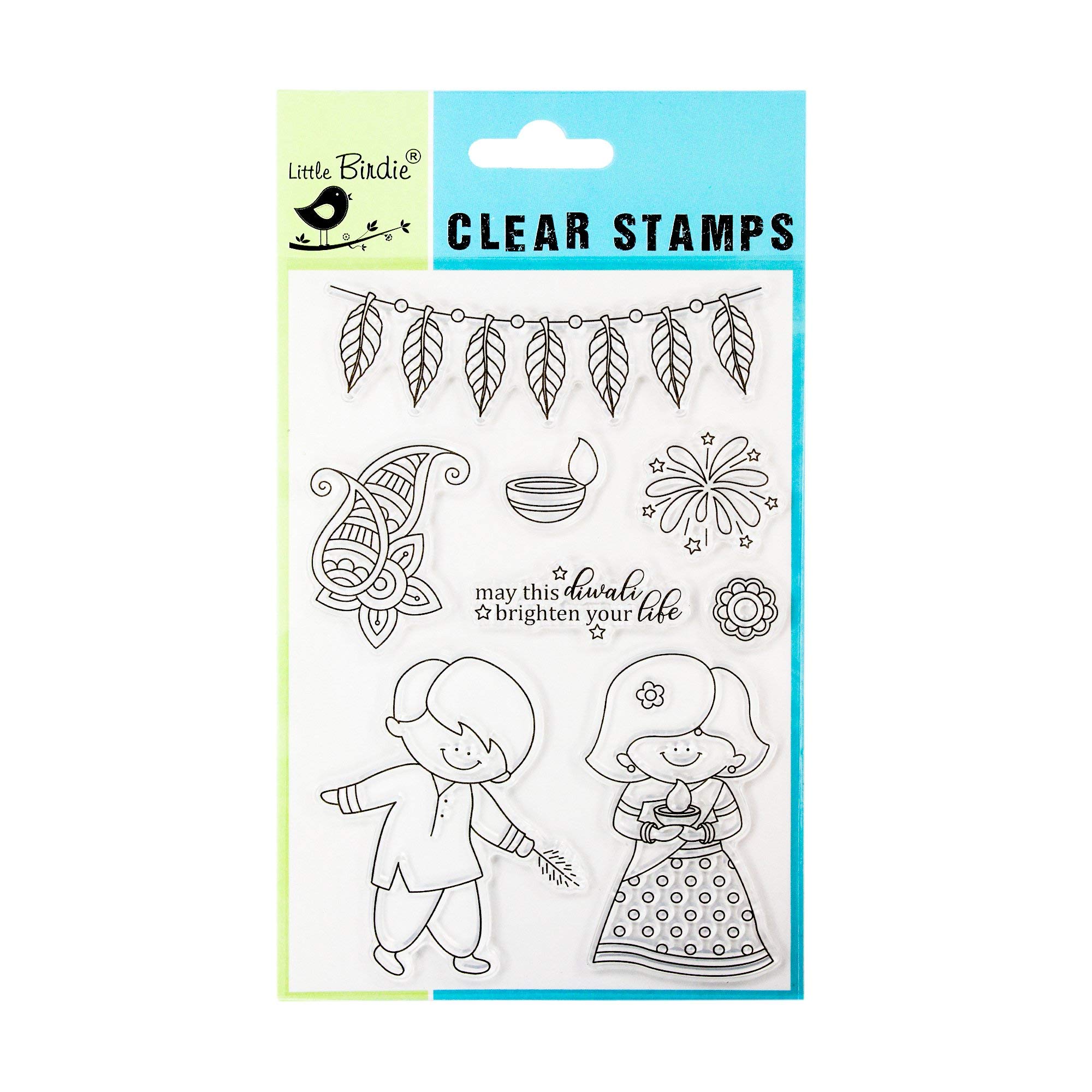 Little Birdie Clear Stamps 4x6 Inch - Diwali Wishes, 8pcs | Handmade Craft Stamps | Festive, Greeting, Scrapbooking