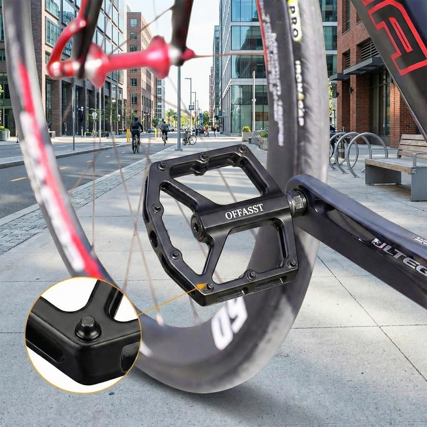 Pedały rowerowe płaskie, 9/16" CNC aluminiowe pedały do wszystkich typów rowerów – lekkie, antypoślizgowe, z 6 antypoślizgowymi trzpieniami, uniwersalny gwint