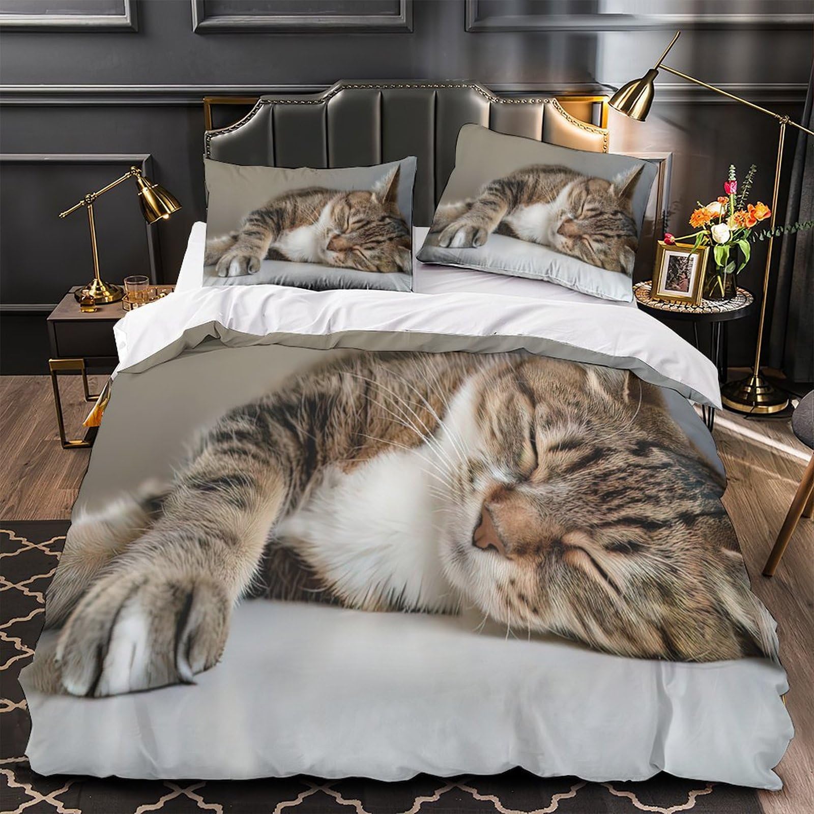 Parure de lit chat endormi le cadeau idéal en microfibre douce pour les couples d'amoureux