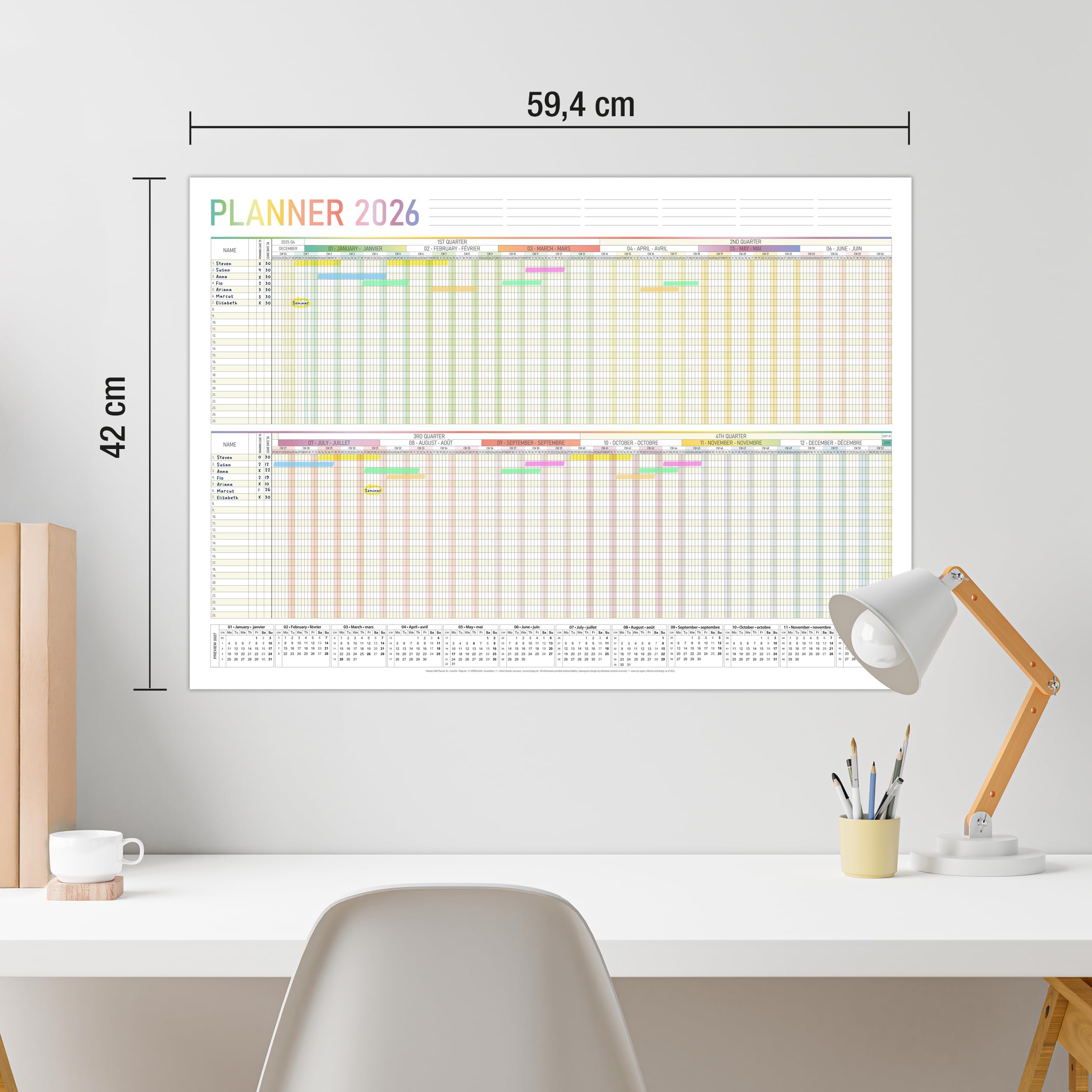 Image secondaire de TOBJA Planificateur de Vacances 2026 A2 pour Équipes - Calendrier Mural Coloré