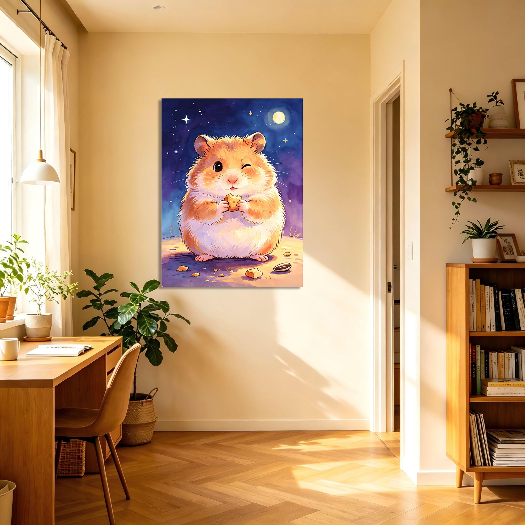 TNGHHSGA Cuentos de Aventuras de Zizi 45Cuadro en Lienzo de Hámster Adorable, Arte de Pared Infantil, Decoración para Habitación de Niños, Dormitorio y Guardería40x52cm Lienzo envuelto