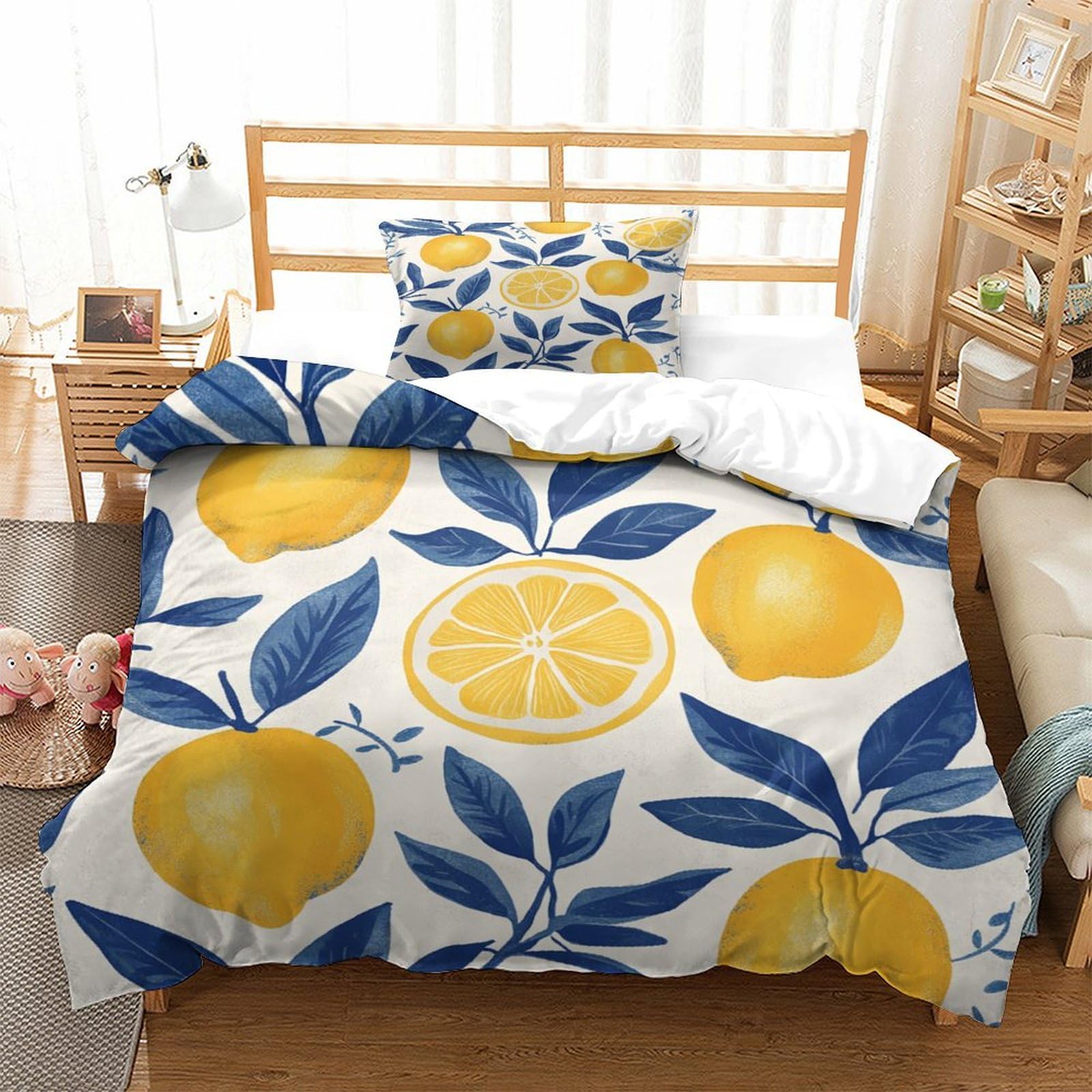 P1s9u7w5y Lemon-1 Fresh Lemon 3D Printed Duvet Cover Set 3Pcs Microfiber Fruit Bedding Set Single（135X200cm）