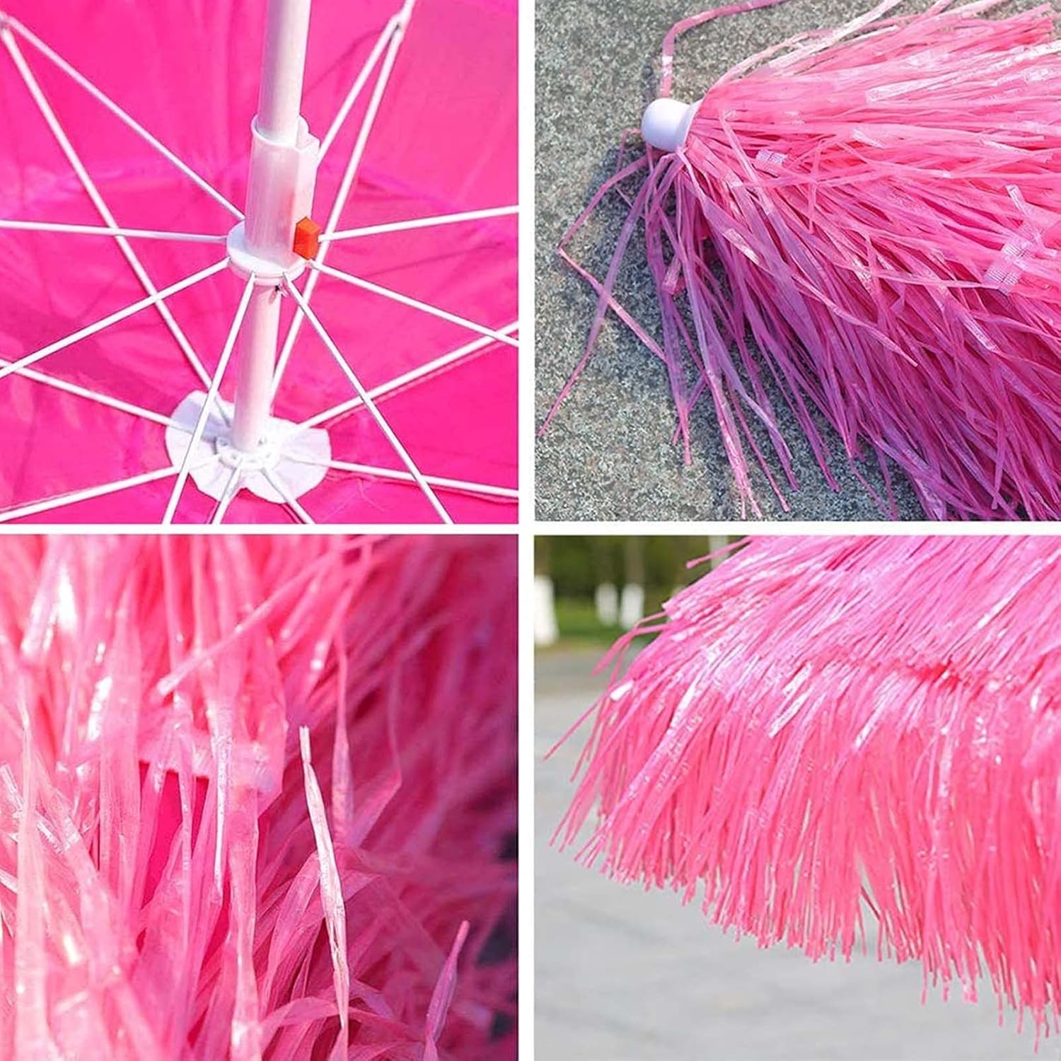 6Ft Beach Umbrellas For Sand Hawaiian Parasol Raffia Patio Umbrella Outdoor Table Umbrella With 8 Sturdy Ribs & Tilt Function (Color : Pink)