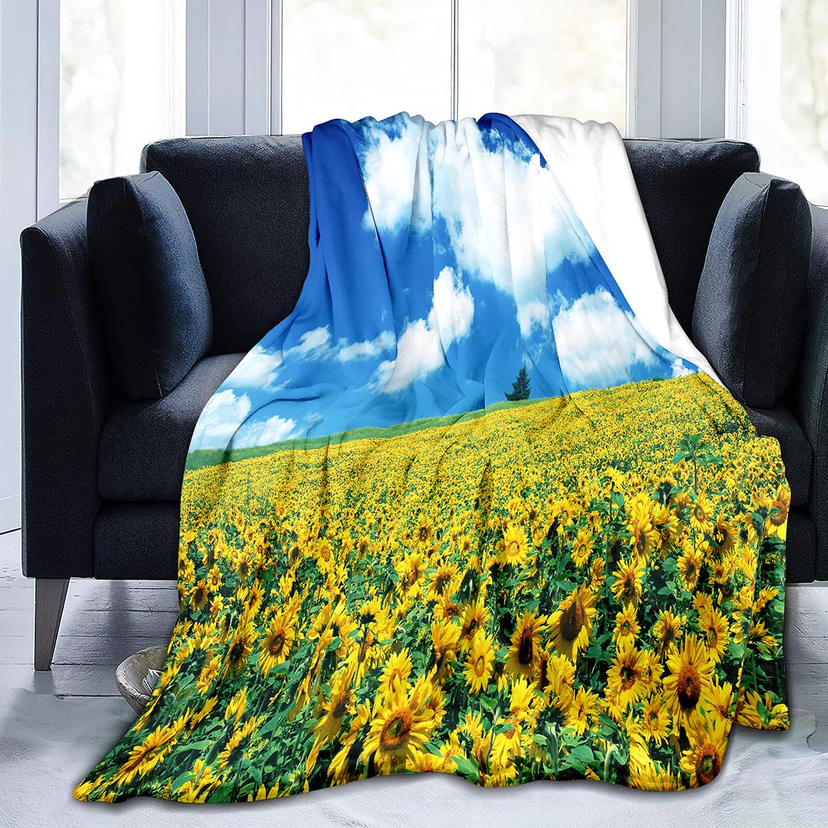 KLJFIGUT Mantas para Sofas Grandes 220x240 Girasol Mantas para Cama de Franela Felpa para Adultos, Manta para Cama 135/150 de Invierno, Manta para Cubre Sofá Colchas