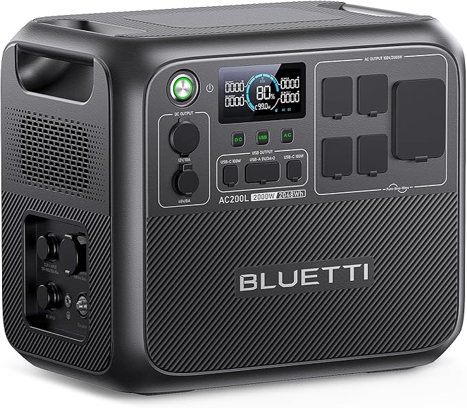 BLUETTI ポータブル電源 AC200L 大容量2048Wh/2000W高出力 8192Whまで拡張可能 1時間80%まで充電 APP遠隔操作 30A RVポート リン酸鉄リチウムイオン電池 充放電サイクル3000回以上 急速充電 電力リフト 純正弦波 MPPT制御 家庭アウトドア両用バックアップ電源 キャンプ/車中泊/防災グッズ/地震停電時に非常用電源 50Hz/60Hz対応 防災協会推奨