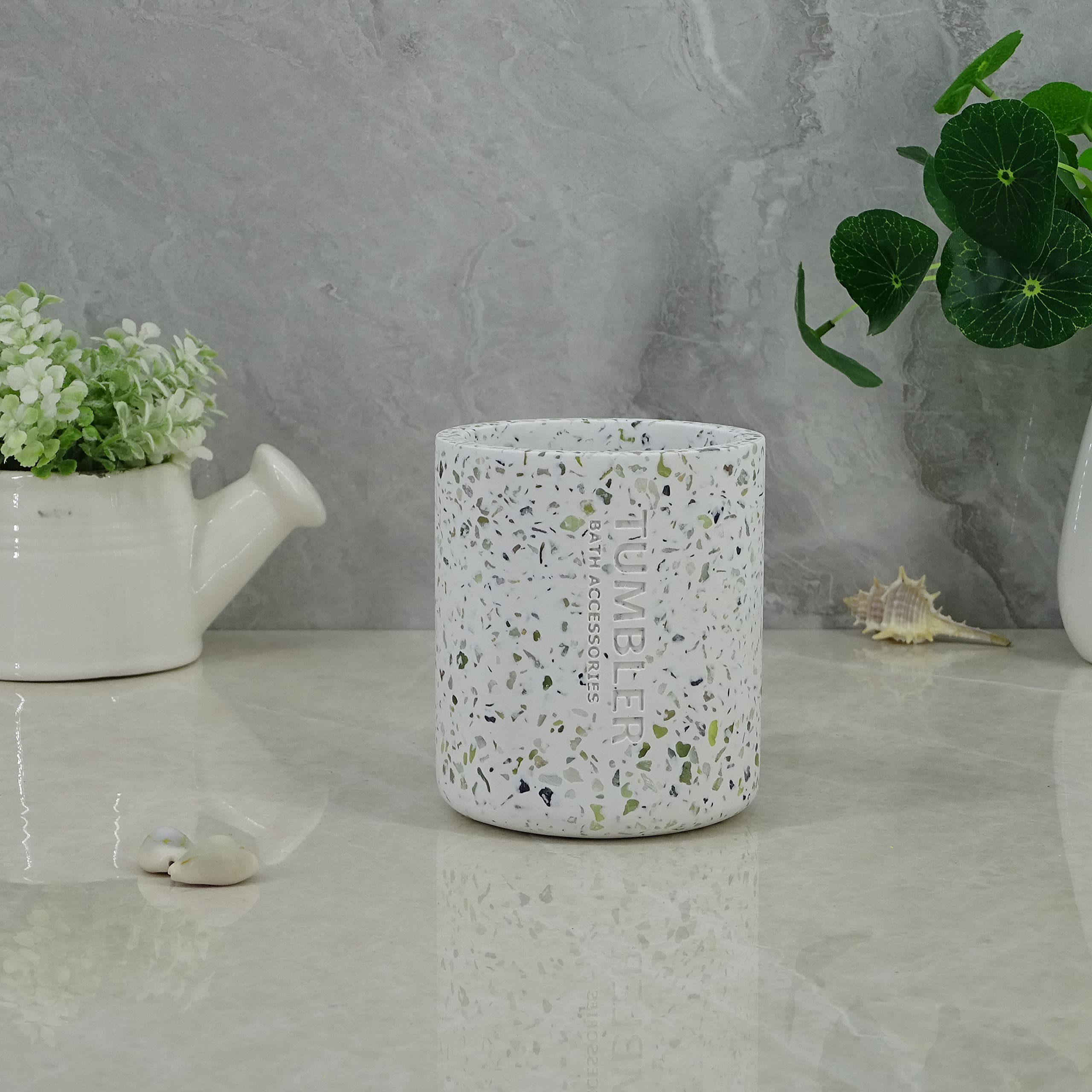 YHHRESINKING Home Bathroom Collection. Bathroom Tumbler Cup for Vanity Countertops, Perfect for Holding Toothbrushes and Make-up Brushes Also Great as Pencil Pen Holder, Terrazzo (Green)