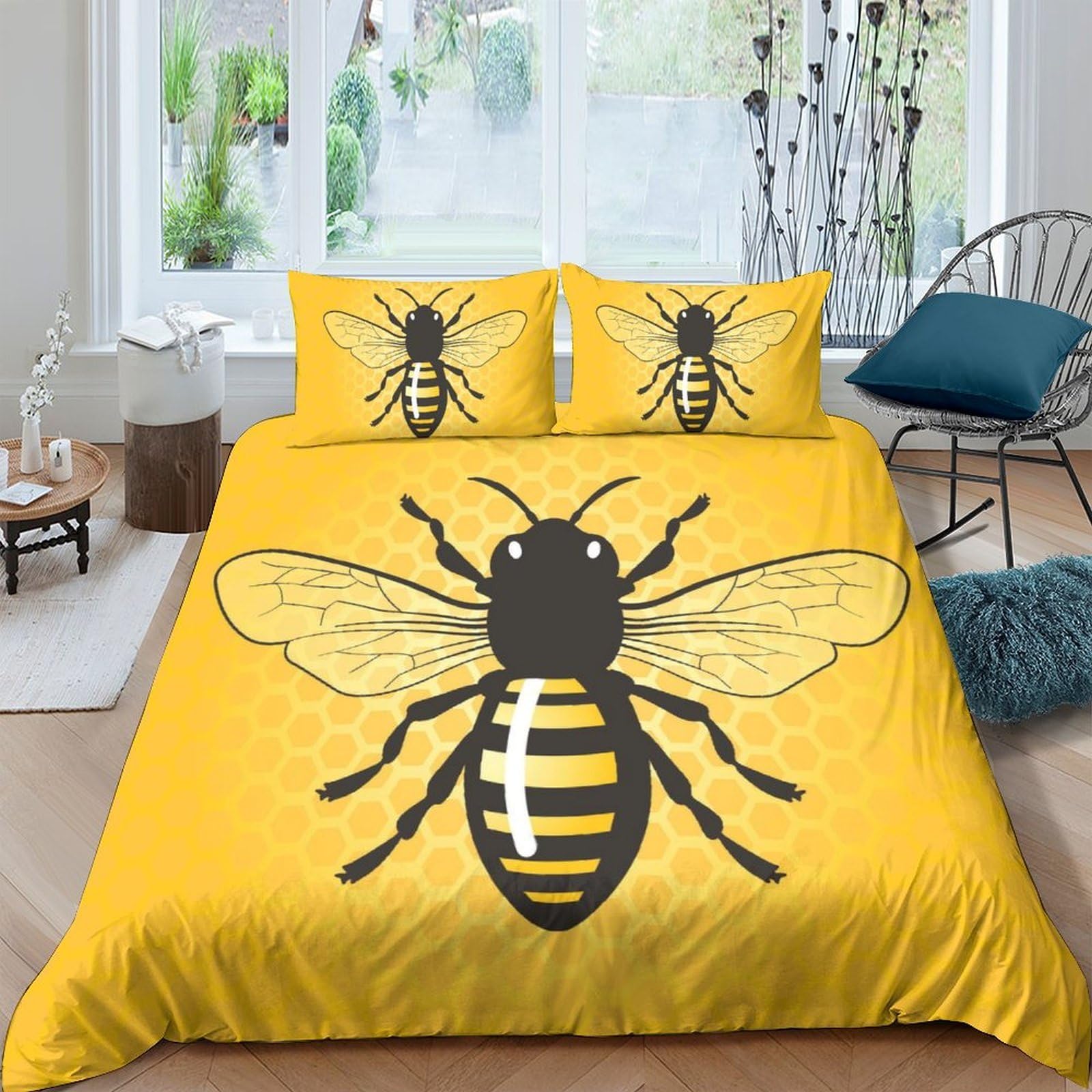 Ctjqhvkz Style-3 3D Printed Yellow Bee Fitted Sheet Microfiber Breathable Black Stripe Mattress Cover For Bedroom Home Dorm Decor Easy Care Single（135X200cm）