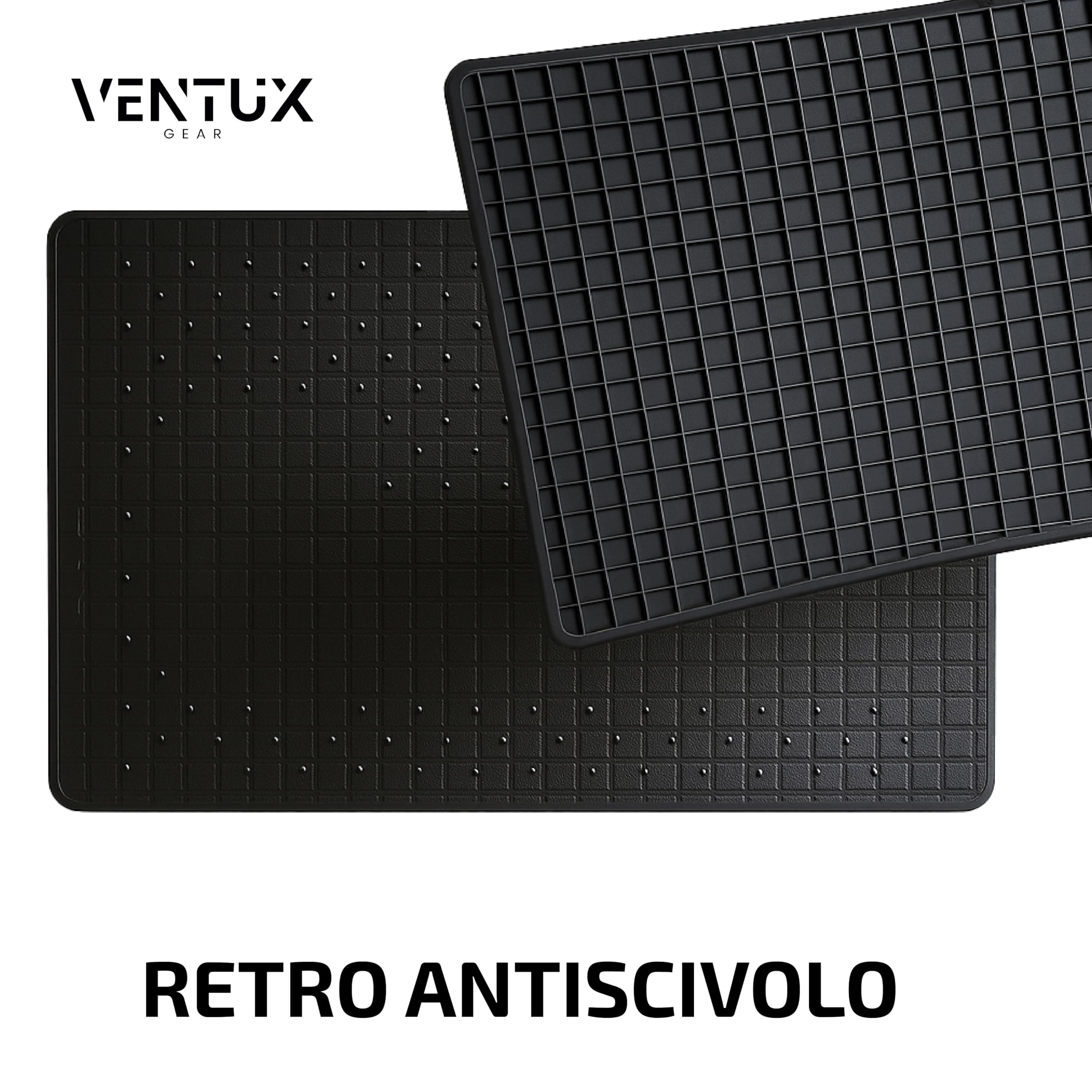 2 Tappetini Antiscivolo Per Auto In PVC Nero - Design A Rombi, Per Cruscotto (27x15 Cm E 19x12 Cm)