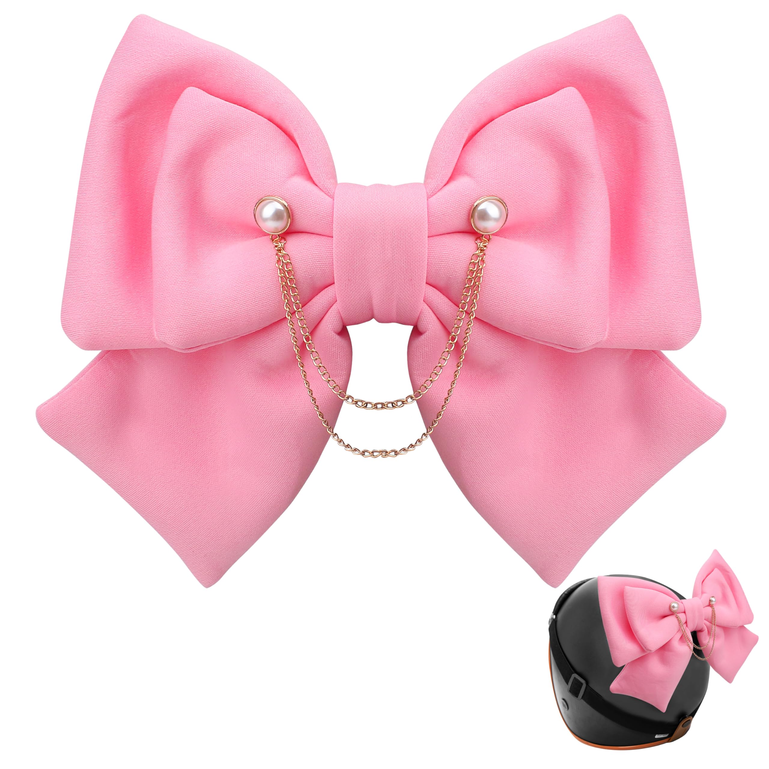 Motorcycle Helmet Bow for Women Girl, Fabric Bow for Helmet, Cute Large Fashion Bow Hair Patches Helmet Accessories, Decorations para Cascos De Motos Accesorios Fitted for Ski Bike (Pink)