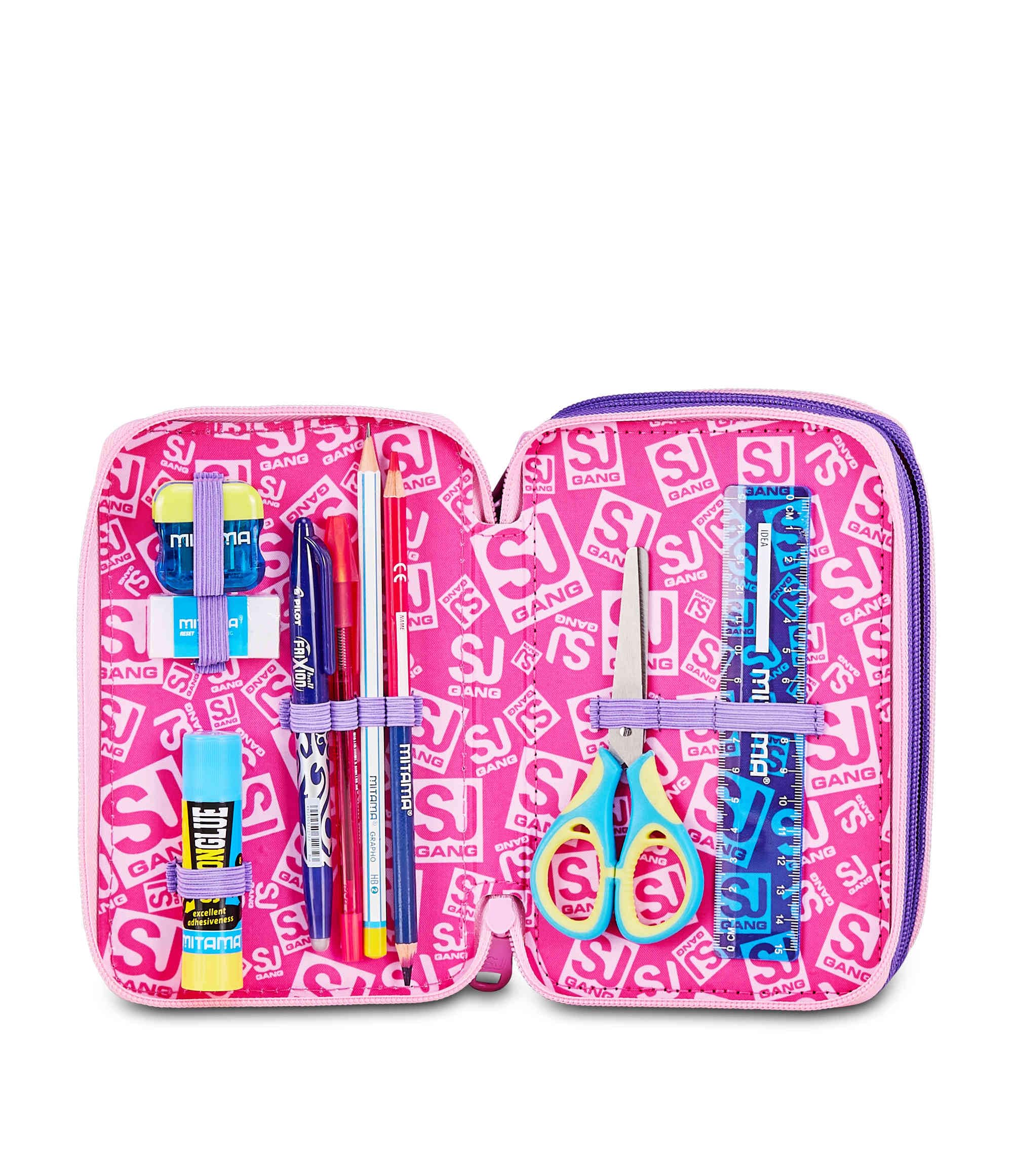 Astuccio Scuola 3 Zip 3D GLOWCAT Rosa Triplo Scomparto Scocca semi rigida 45 pezzi