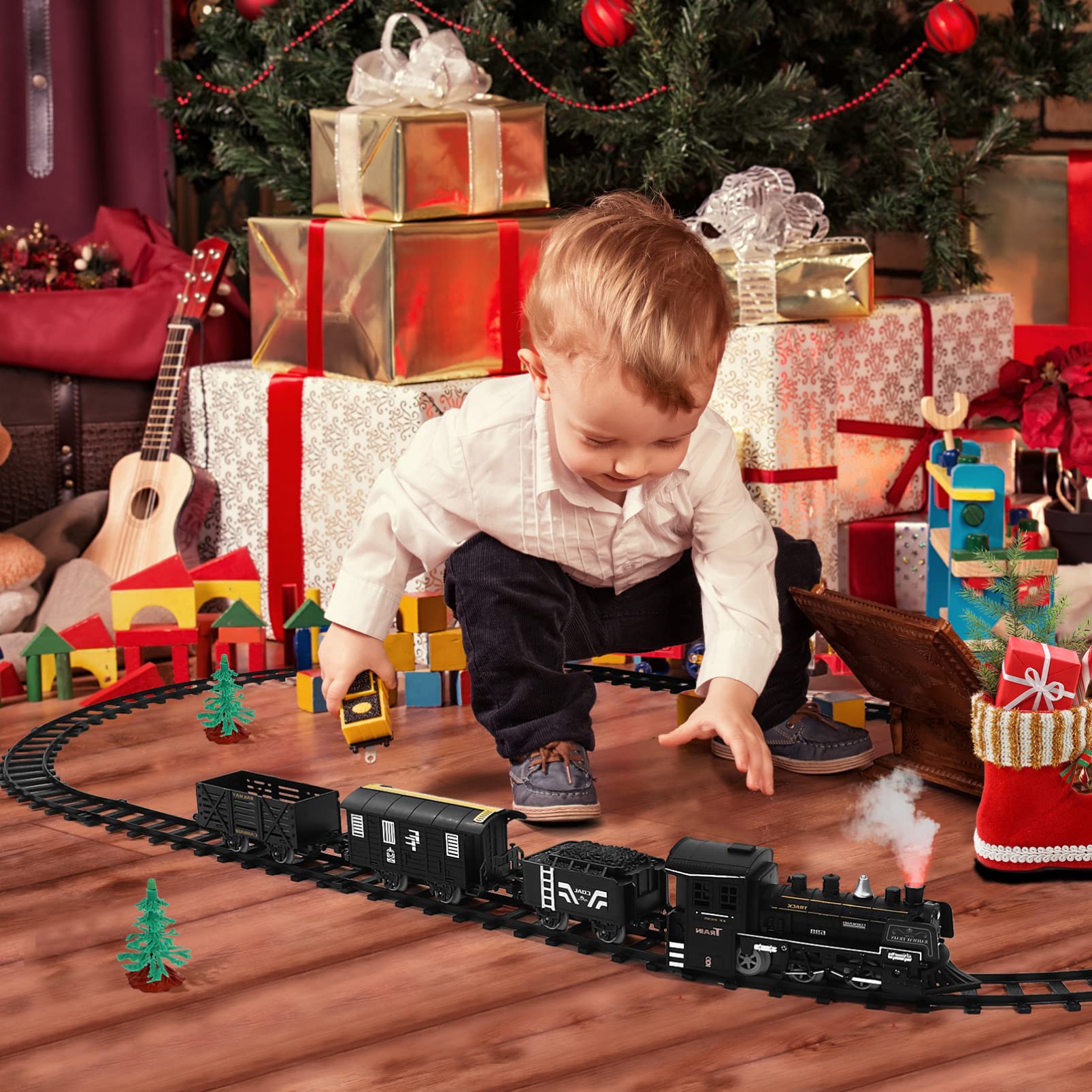 Toyvian Electric Train Set for Kids Battery powered Model Train with