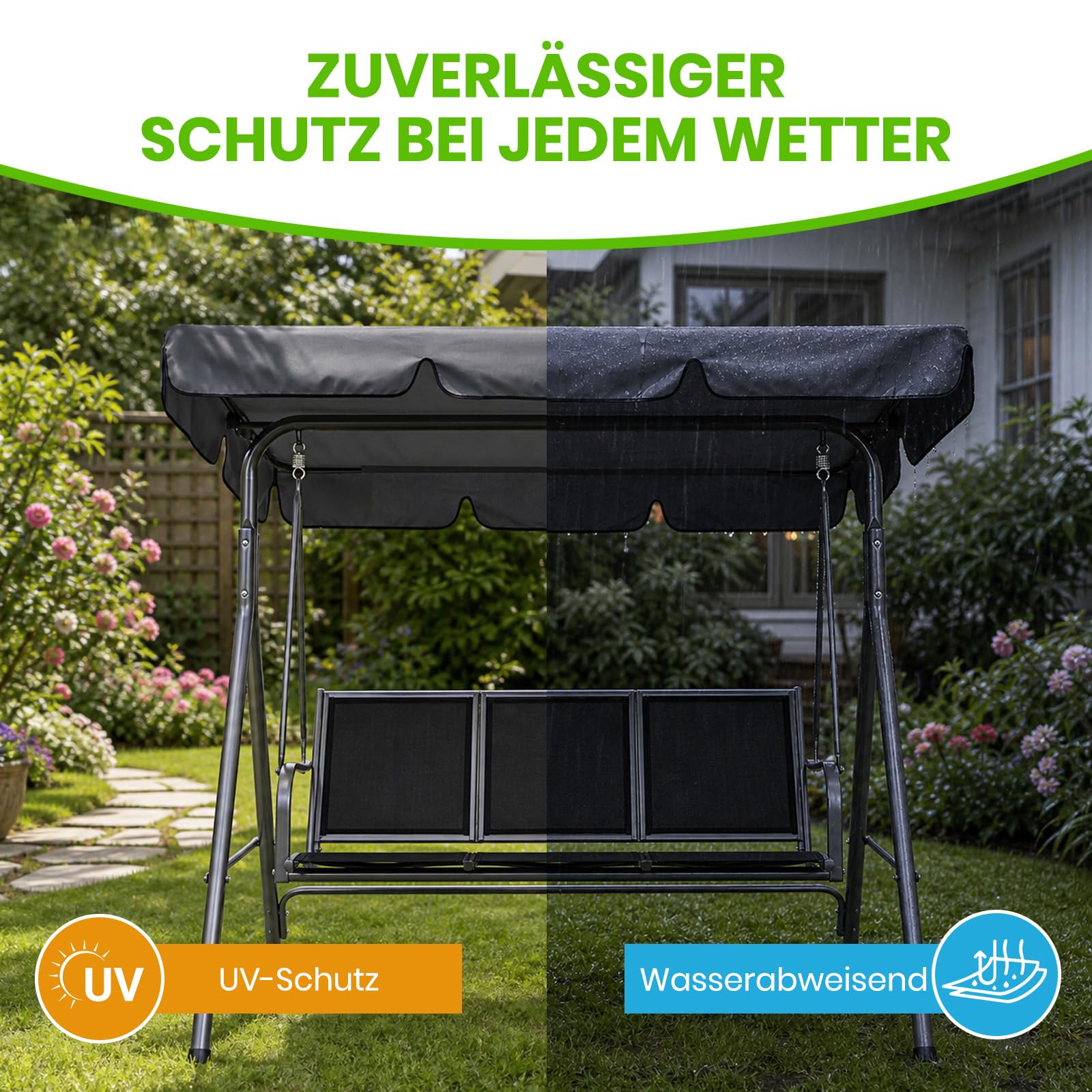 Hollywoodschaukel Dachbezug 3 Sitzer UV-Schutz Wasserdicht，200x120cm | Für Garten & Terrasse, Outdoor geeignet, Für Balkon, Schaukel Ersatzteil, Wetterfest, Reißfest