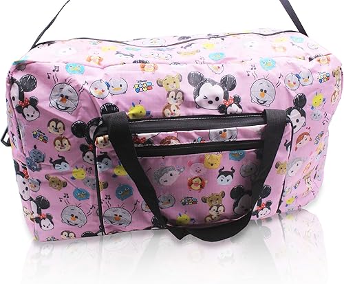 Miniatura 9 de Finex Personajes de dibujos animados plegable fácil de llevar bolsa de viaje para aviones con correa ajustable, Rosa (Mickey Minnie)
