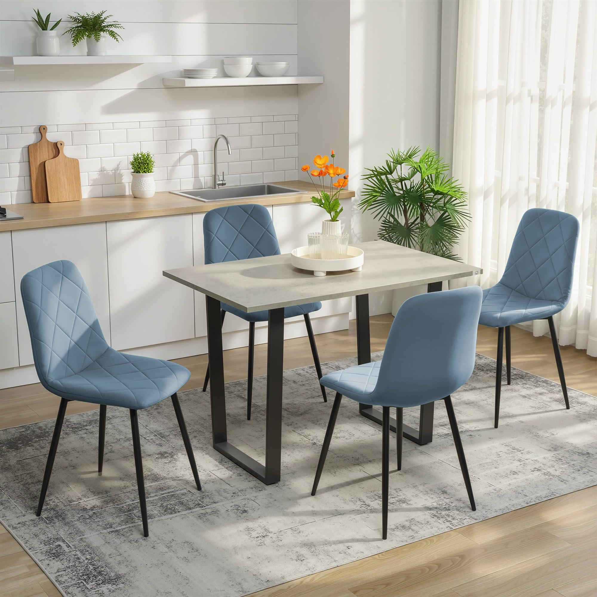 HOMCOM Juego de 4 Sillas de Comedor Modernas 45x54x87 cm Azul Claro | Sillas de Cocina, Tapizadas en Terciopelo, con Patas de Acero, para Salón